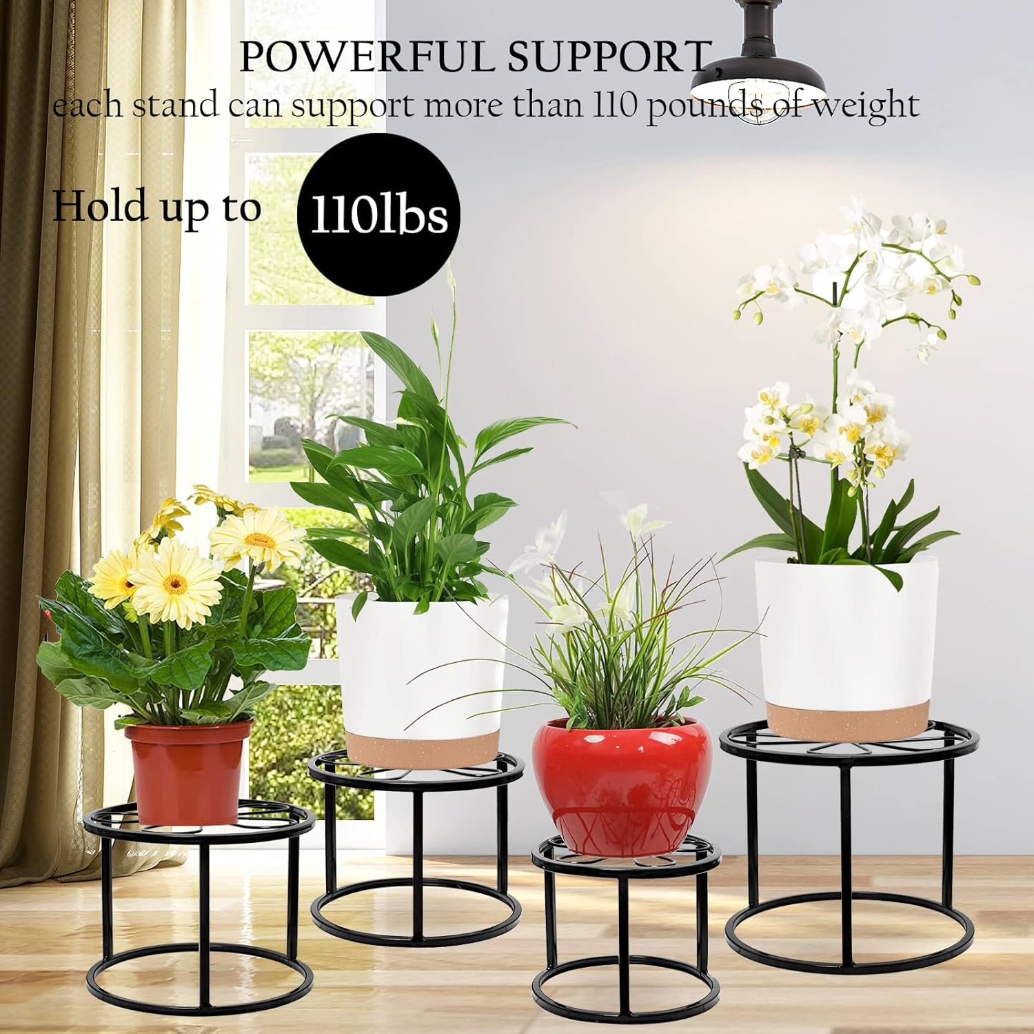 Soportes de metal para plantas para interiores y exteriores, paquete de 4 soportes para macetas para múltiples plantas, resistentes a la corrosión,