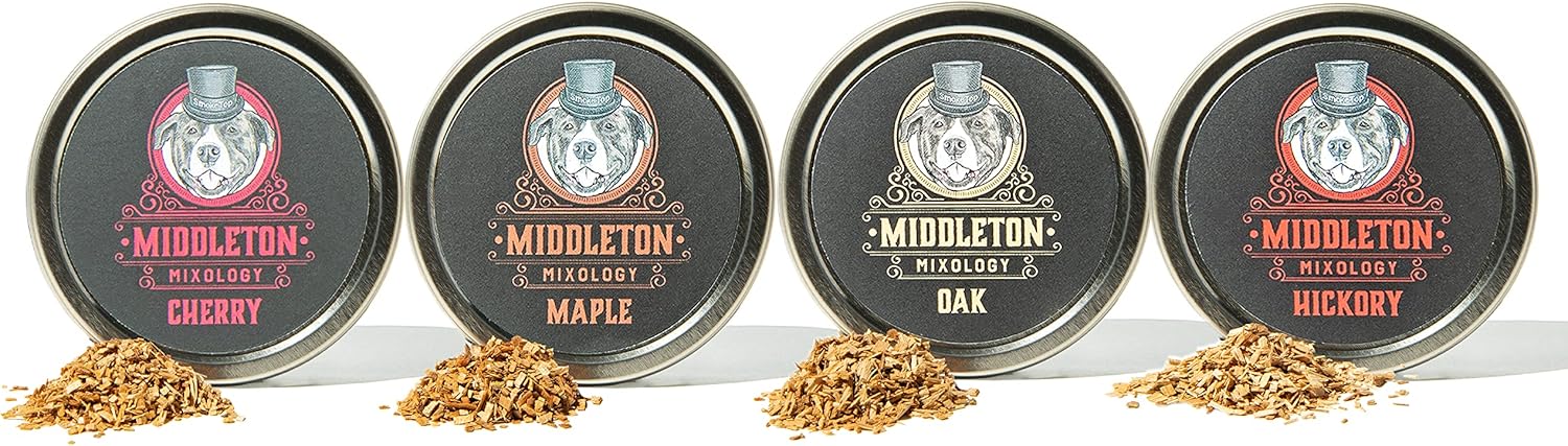 SmokeTop – Paquete de 4 chips de madera (cereza, nogal, arce, roble)  Chips de cóctel para cócteles antiguos, whisky y bourbon  Fabricado en los