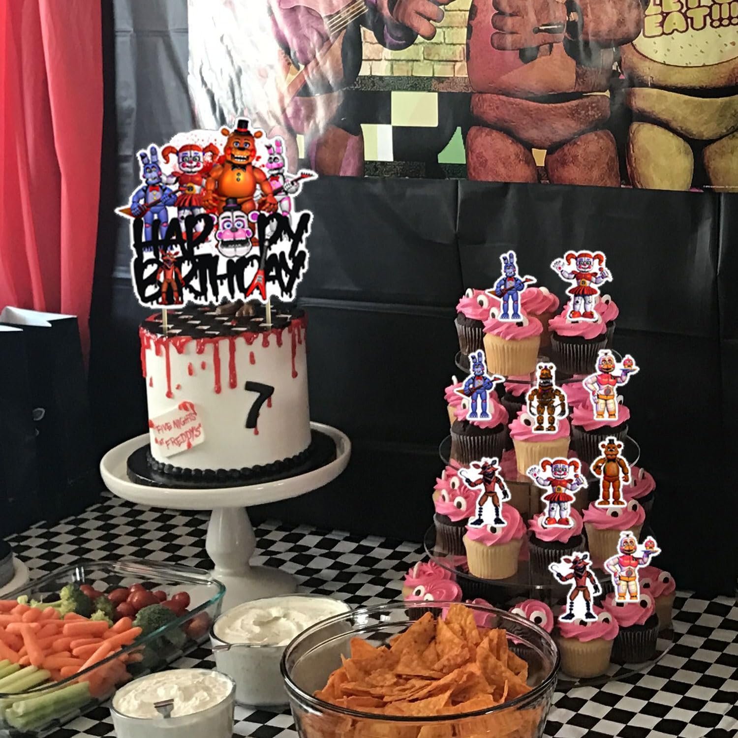 Decoración temática de fiesta de cumpleaños para niños con 1 pancarta de feliz cumpleaños, 12 adornos para cupcakes, 18 globos para fiestas