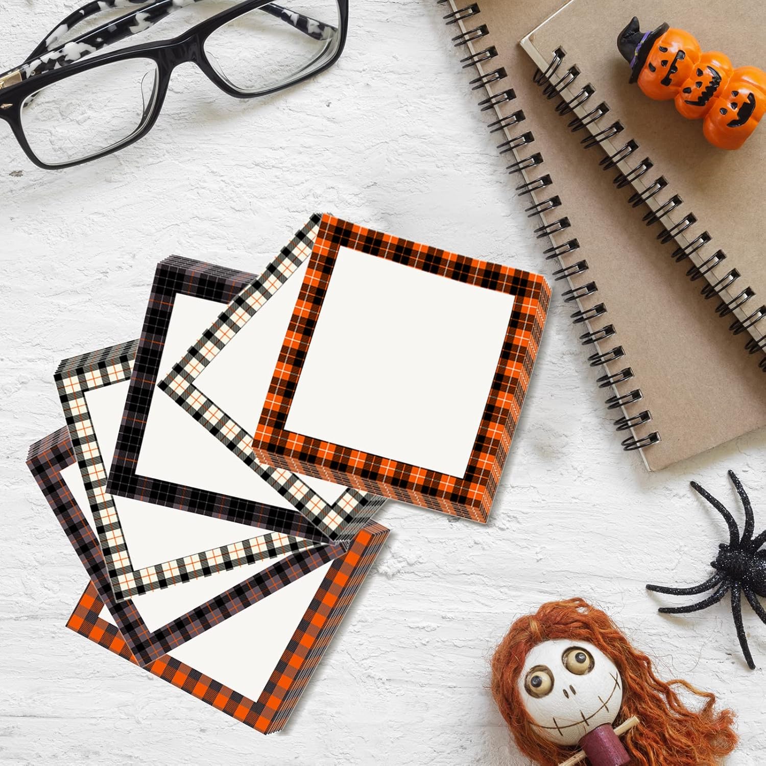 9 blocs de notas adhesivas de Halloween a cuadros, 450 blocs de notas autoadhesivos extraíbles, 50 hojas cada uno para Halloween, escuela, oficina,