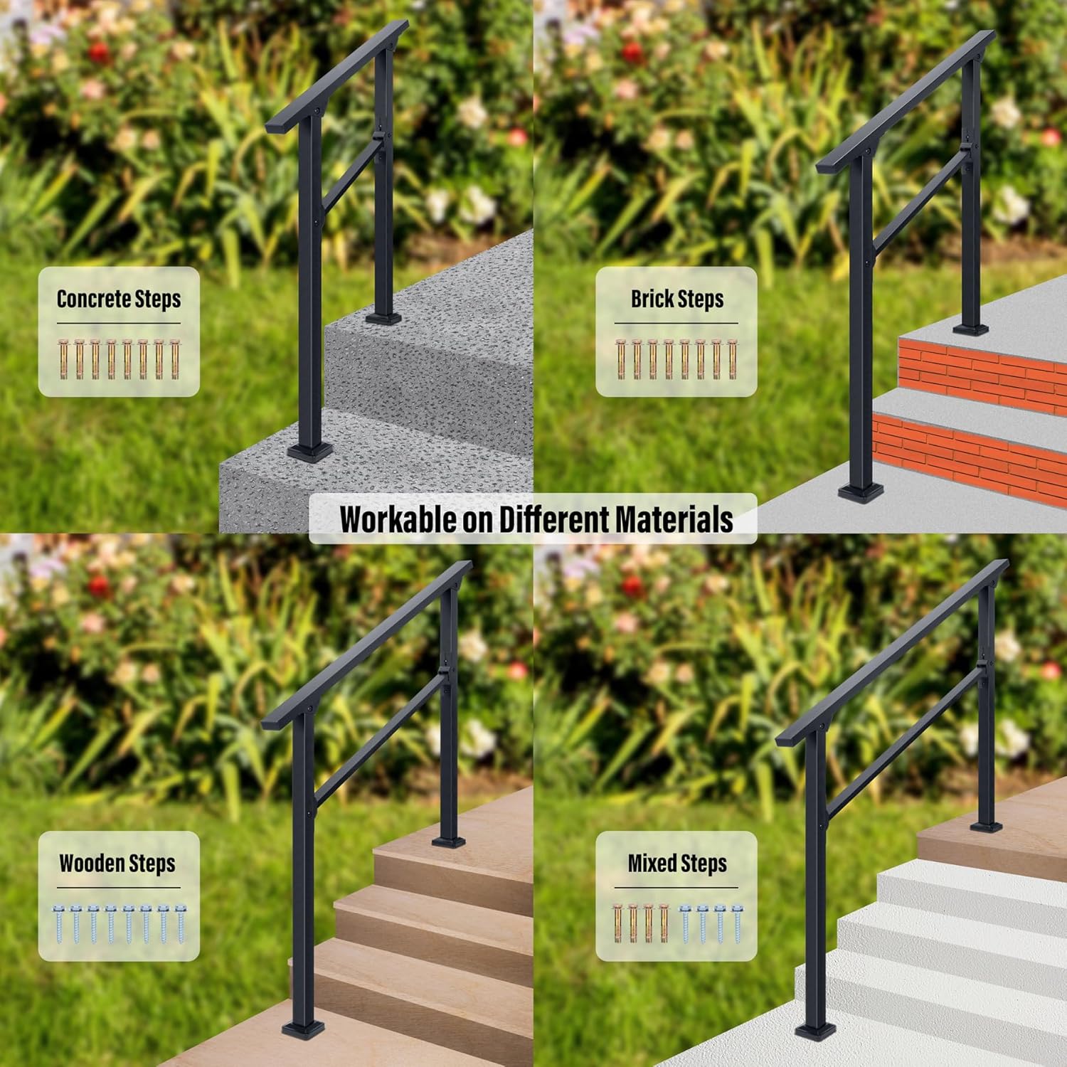 HILLMASTER Barandillas de 2 escalones para escalones al aire libre, barandilla de escalera al aire libre para escalones exteriores, kit de
