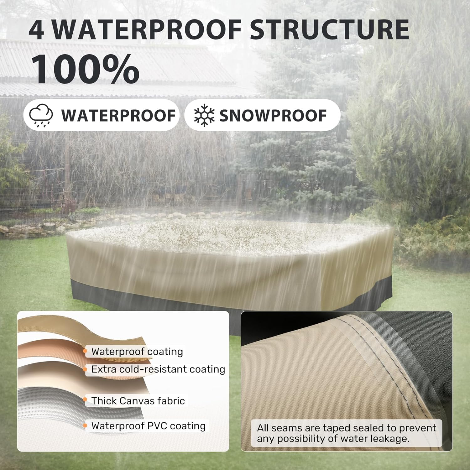 Funda rectangular para mesa de comedor de patio, impermeable, resistente, 74 x 54 x 28 pulgadas, funda para muebles de patio al aire libre,