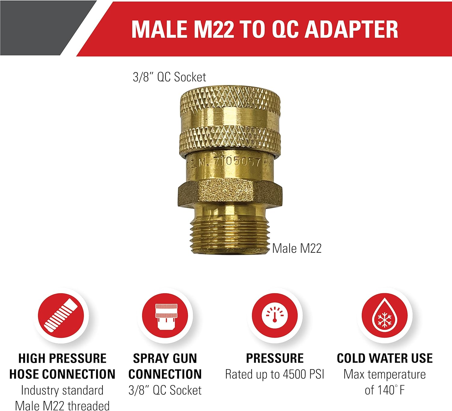 Simpson Cleaning 7105057 – Enchufe de control de calidad de repuesto para mangueras de lavado a presión de hasta 4500 PSI, macho M22, dorado