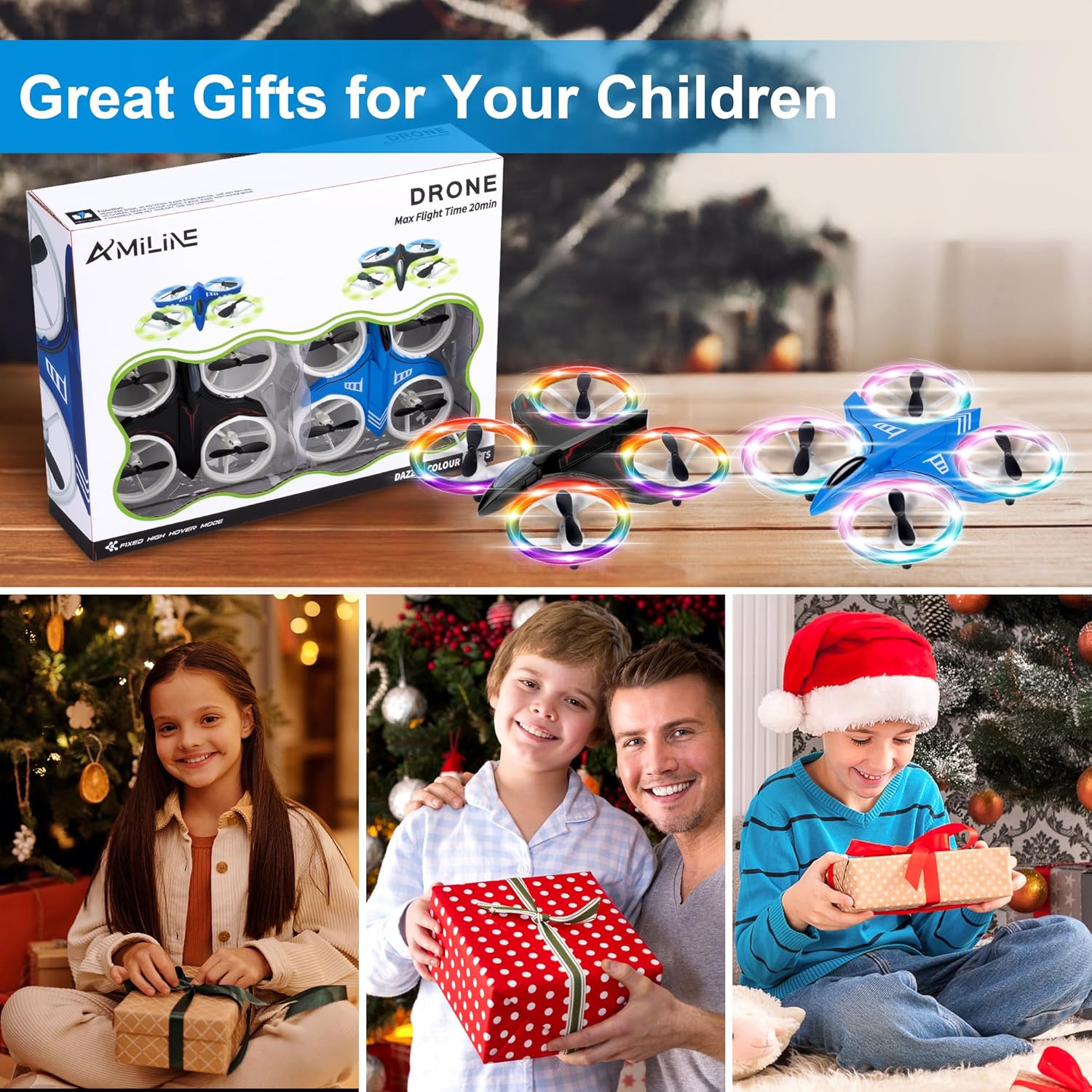 Drones para niños, paquete de 2 con luces LED coloridas deslumbrantes, mini dron para niños, 2 baterías, control remoto, modo sin cabeza, giro 3D,