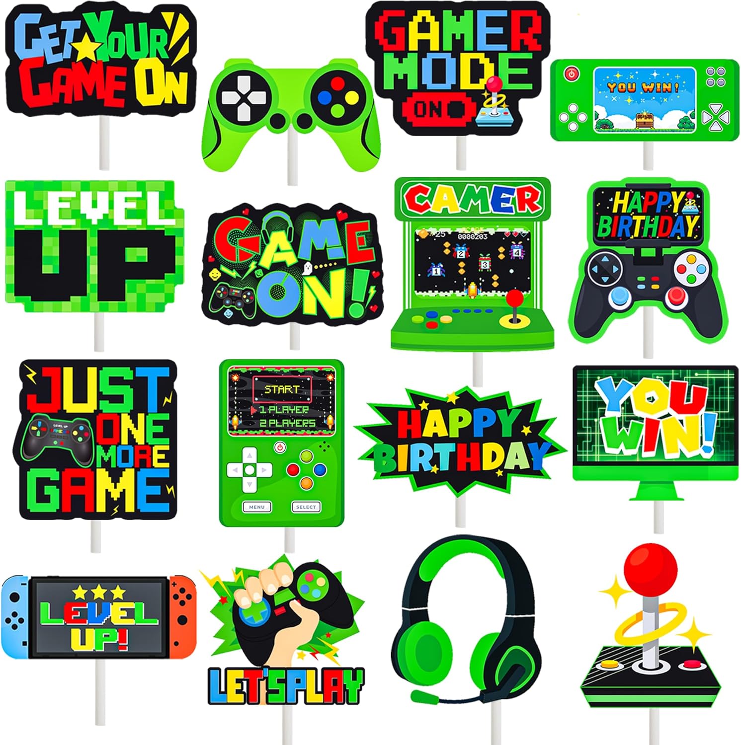 36 piezas de decoración de cupcakes para fiesta de videojuegos, consola de juegos, decoración de fiesta de cumpleaños, decoración de pastel para