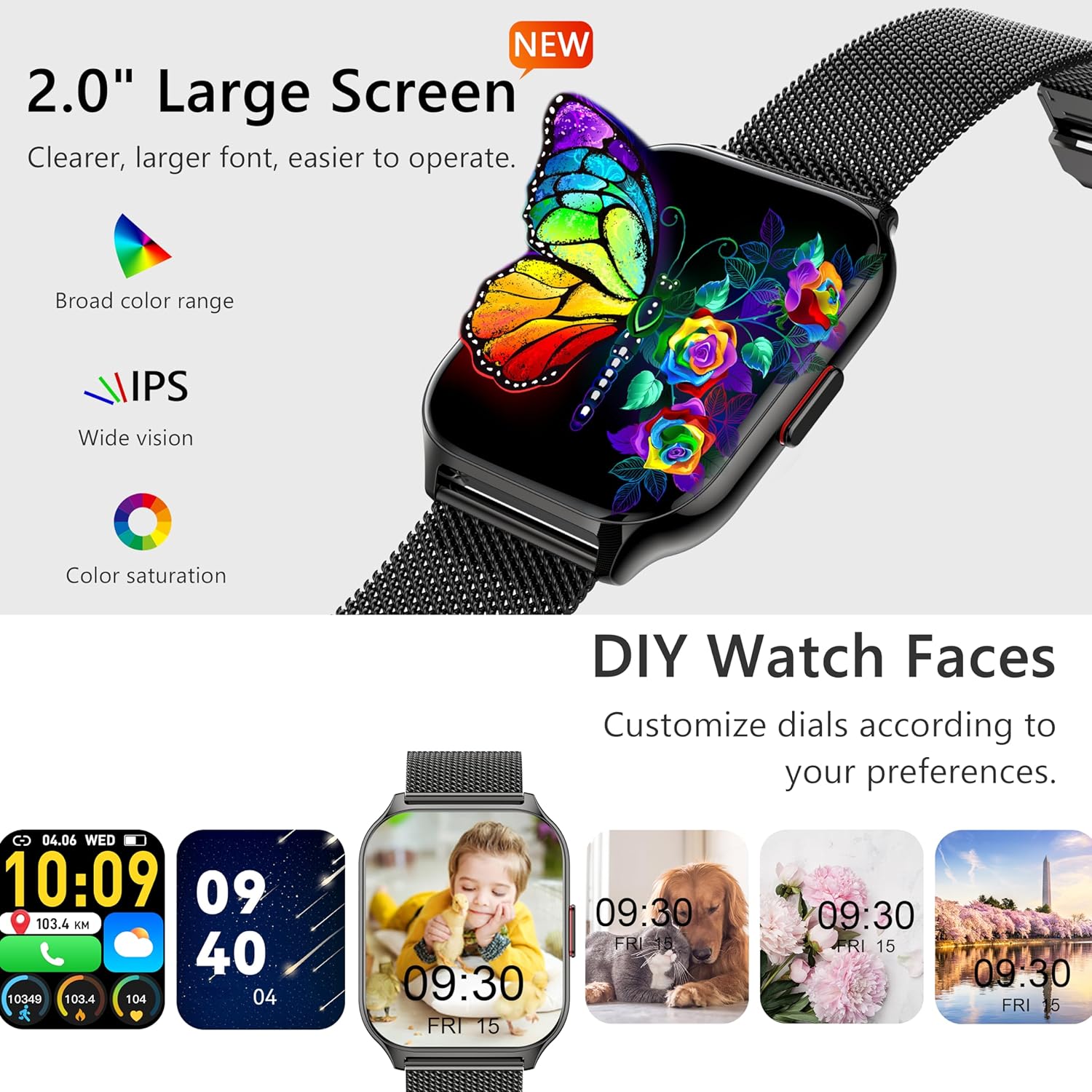ZOSKVEE Reloj inteligente para mujeres y hombres (marcadorespuesta de llamadas), reloj de seguimiento de fitness de 2.0 pulgadas con monitor de