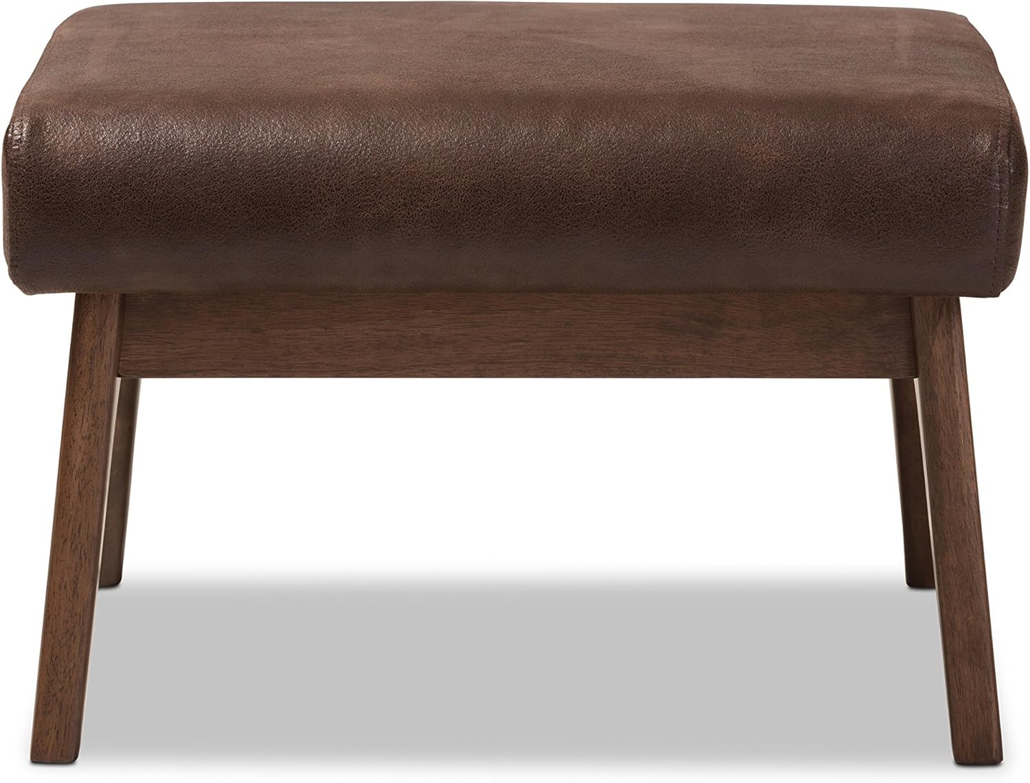 Baxton Studio Birk Mid-Century – Otomana moderna de piel sintética envejecida de madera de nogal, color marrón oscuro