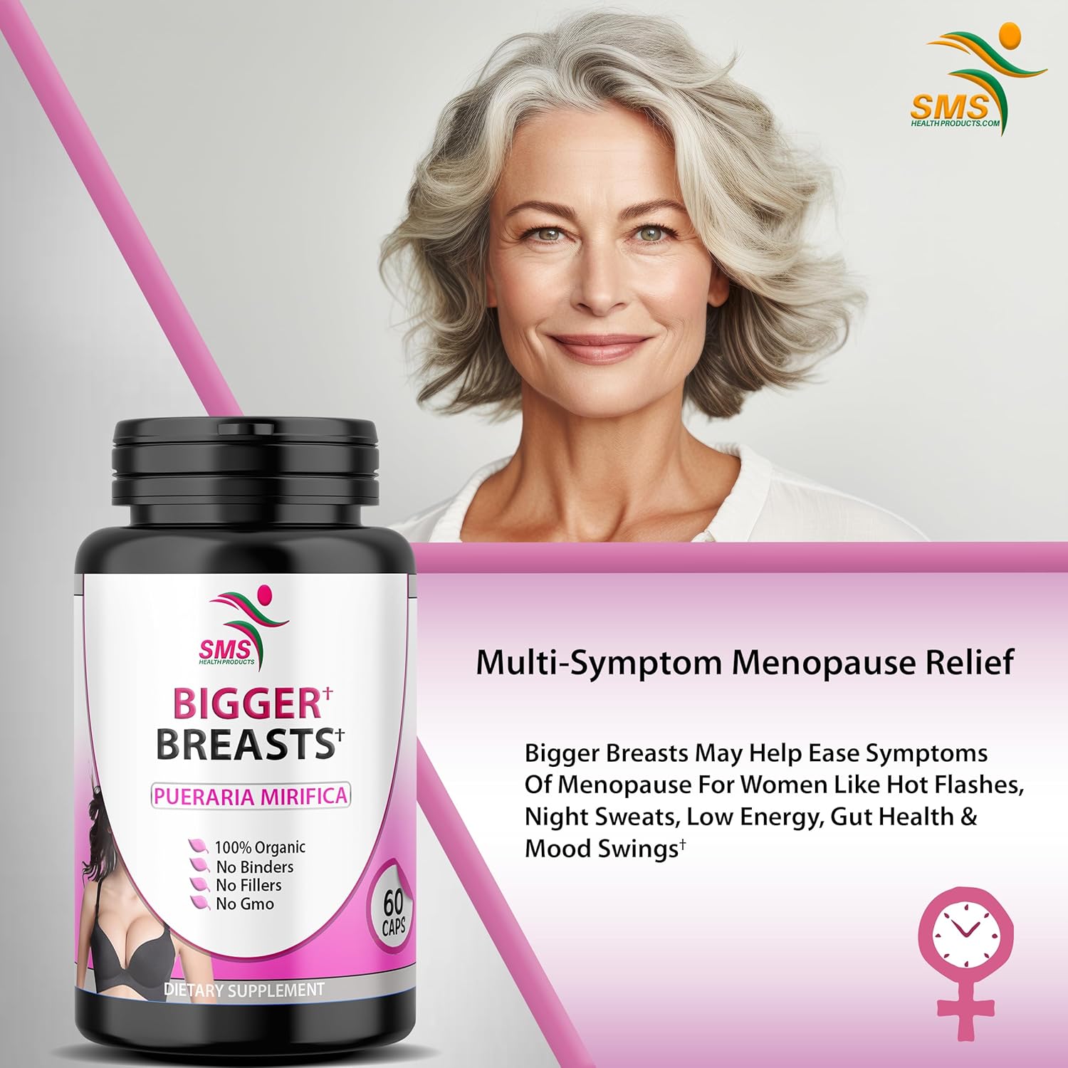 SMS Pueraria Mirifica Suplemento 500 mg Extracto de Raíz Polvo Veggie Cápsulas Promueve la Salud de la Mujer, Hierbas Naturales Orgánicas 60 Cápsulas
