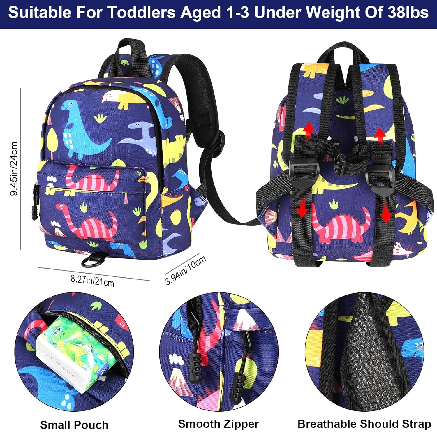 Accmor Arnés de mochila para niños pequeños, lindas mochilas de dinosaurio para bebé con eslabón de muñeca antipérdida, adorable correa de arnés