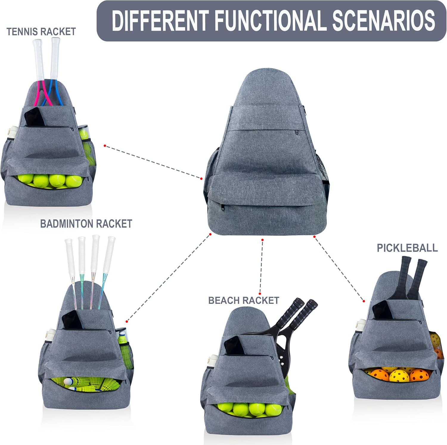 Raqueta de tenis con bolsa de tenis, raqueta de tenis para adultos, raqueta de tenis de 27 pulgadas con mochila multifuncional de gran capacidad