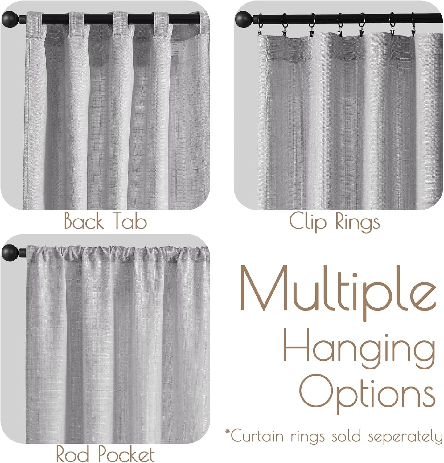 COLLACT Cortinas texturizadas de lino gris de 84 pulgadas de largo, 2 paneles para sala de estardormitorio, tejido casual para filtrar la luz,