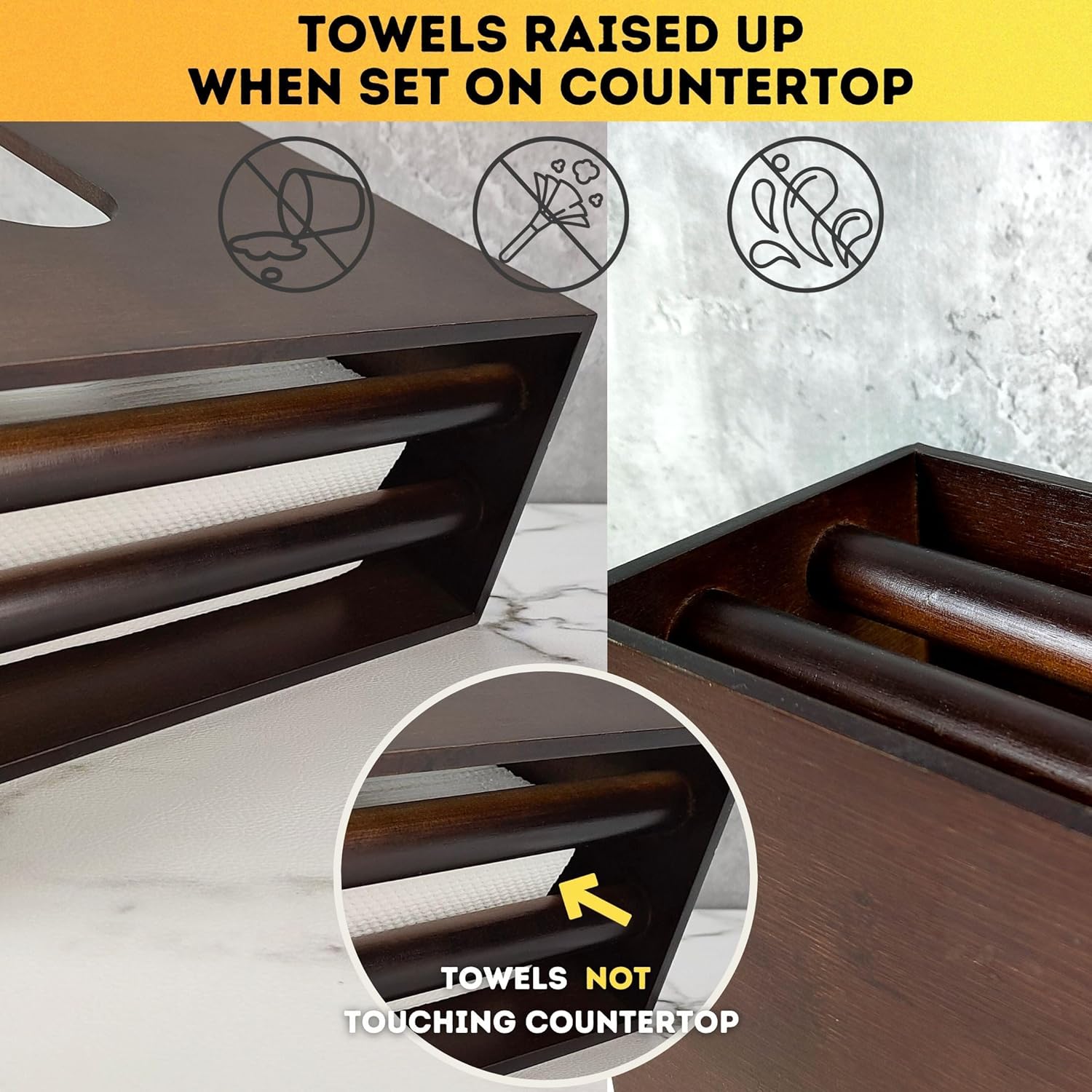 Dispensador de bambú multiuso para toallas de papel, para montaje en pared o en encimera, para toallas de mano del baño, servilletas y pañuelos