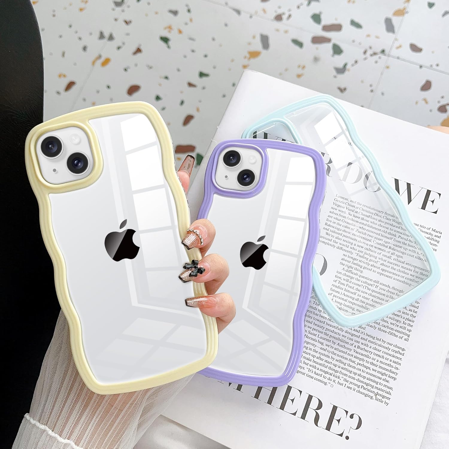 Jmltech Funda para iPhone 15 Plus, diseño femenino rizado, ondulado, transparente, de silicona, híbrido, a prueba de golpes, ultrafino, estético,