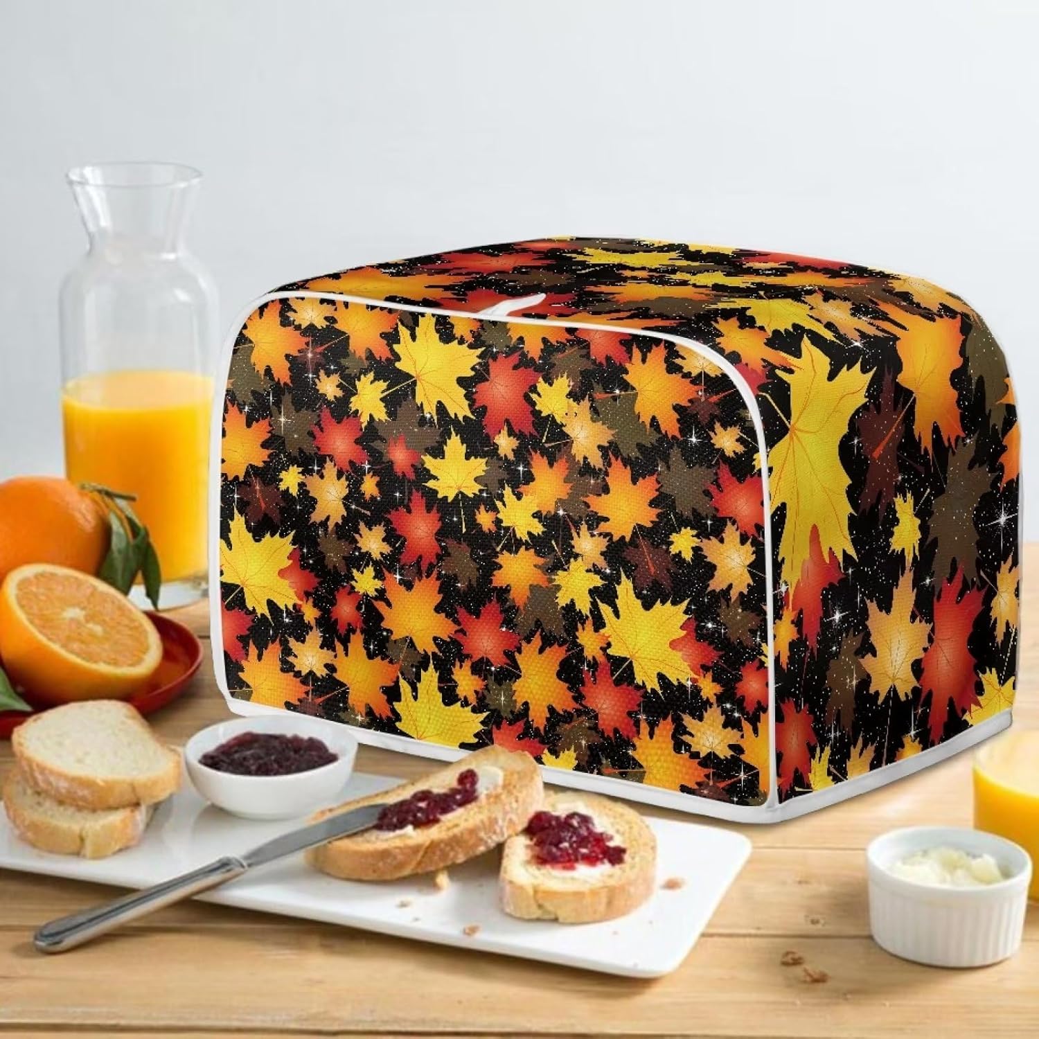 Xoenoiee Cubierta para tostadora con estampado de hojas de arce, cubierta de tostadora de 4 rebanadas, 2 rebanadas de ranura ancha, fundas para