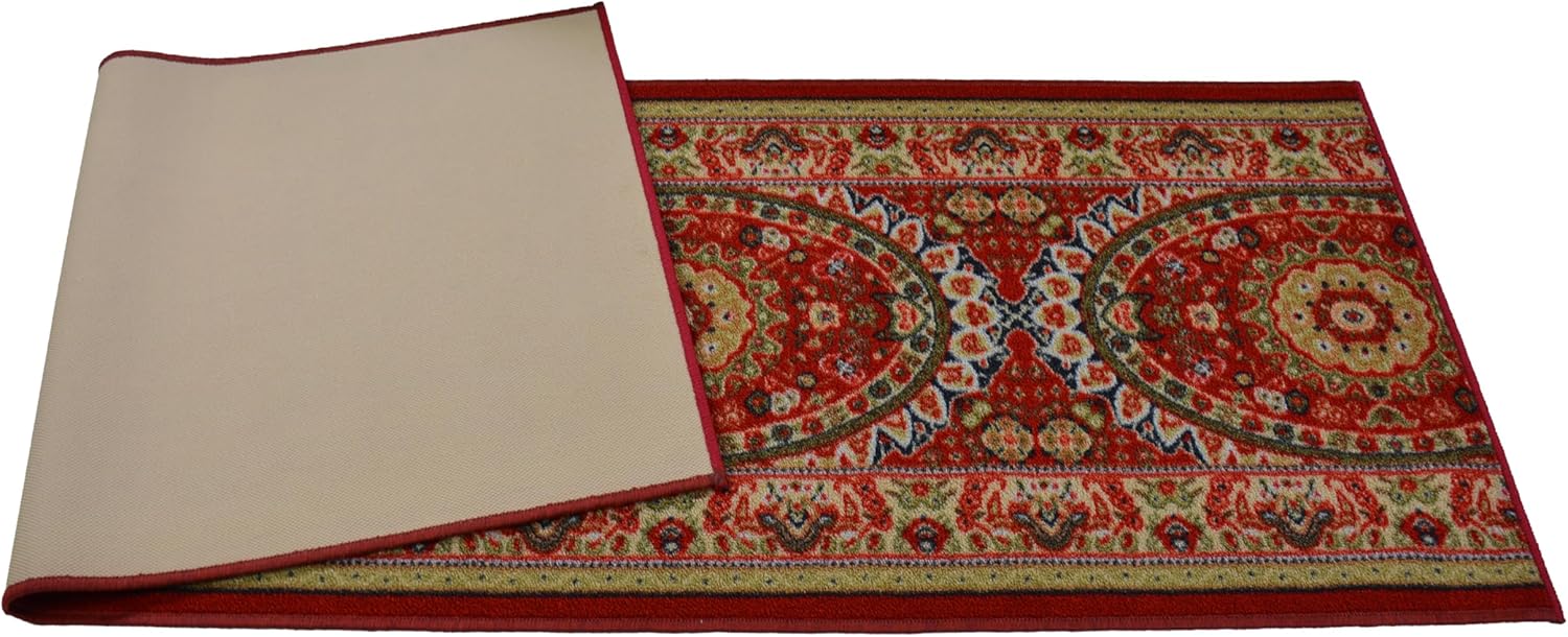 Alfombra de pasillo de tamaño personalizado, diseño de medallón persa oriental rojo, alfombras extralargas para pasillos (36 pulgadas de ancho x