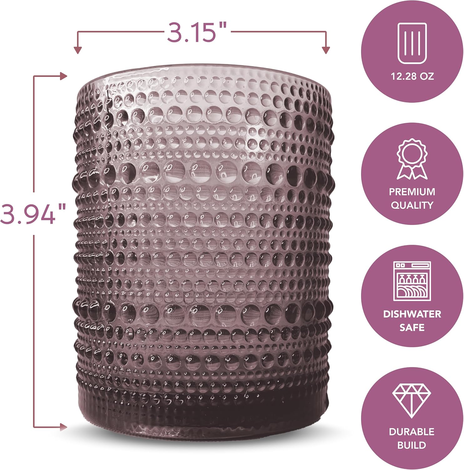 Greenline Goods Hobnail – Juego de 6 vasos de 12 onzas con diseño único, elegantes vasos de burbujas de vino para ambientes modernos y vintage,