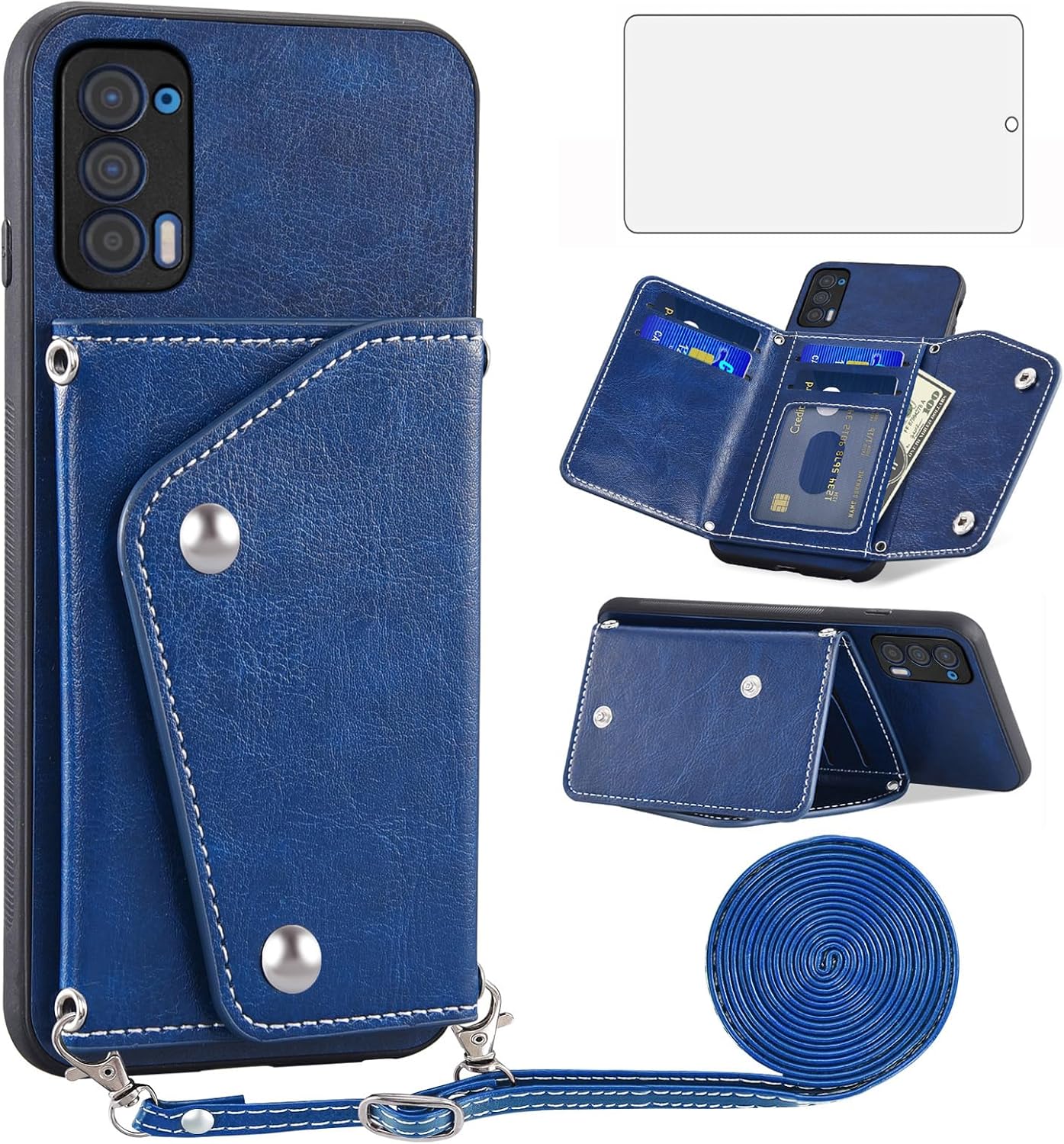 Asuwish Funda para teléfono Motorola Moto Edge 2021MotoEdge 5G UW 2021 con protector de pantalla y tarjetero para tarjeta de crédito, soporte de