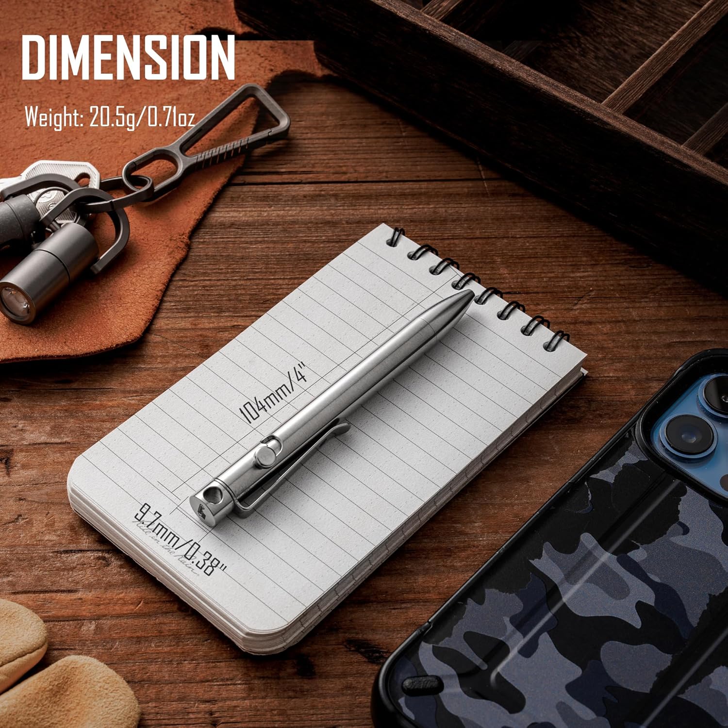 KeyUnity KP03ST Bolt Action Pen with Clip, Titanium Alloy EDC Pocket Pen Retractable Metal Ballpoint Pen for Everyday Carry