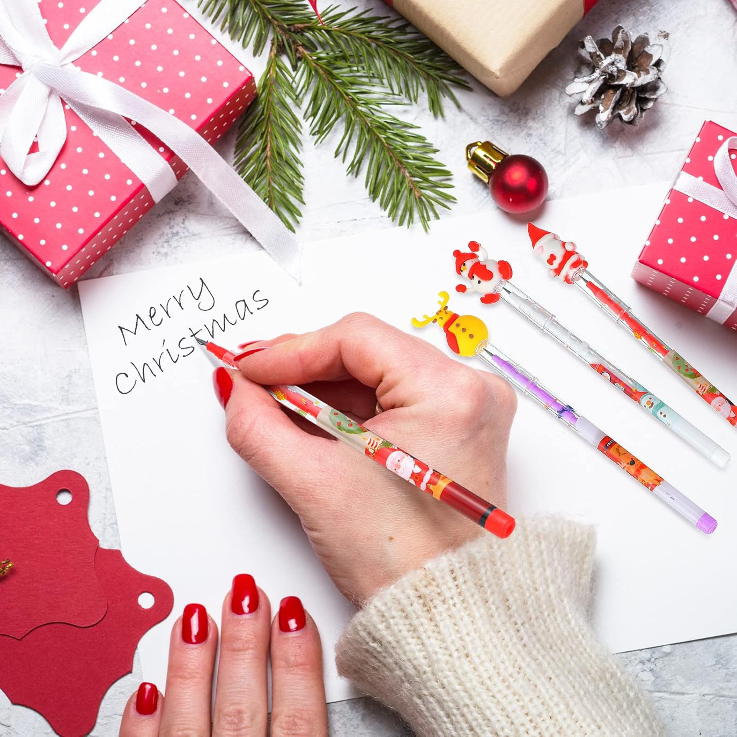 Lápices apilables de Navidad de varios puntos, divertidos lápices con Papá Noel, árbol de Navidad, muñeco de nieve, reno, para escuela, oficina,