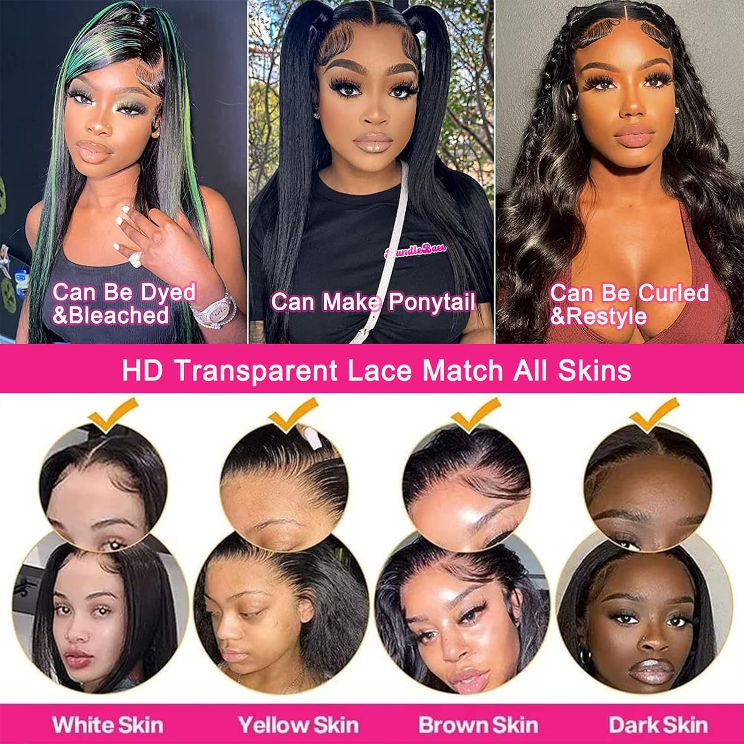 Lemoda Pelucas de cabello humano lacio con encaje frontal transparente HD de 13 x 6 pulgadas, densidad 180, peluca frontal de encaje frontal