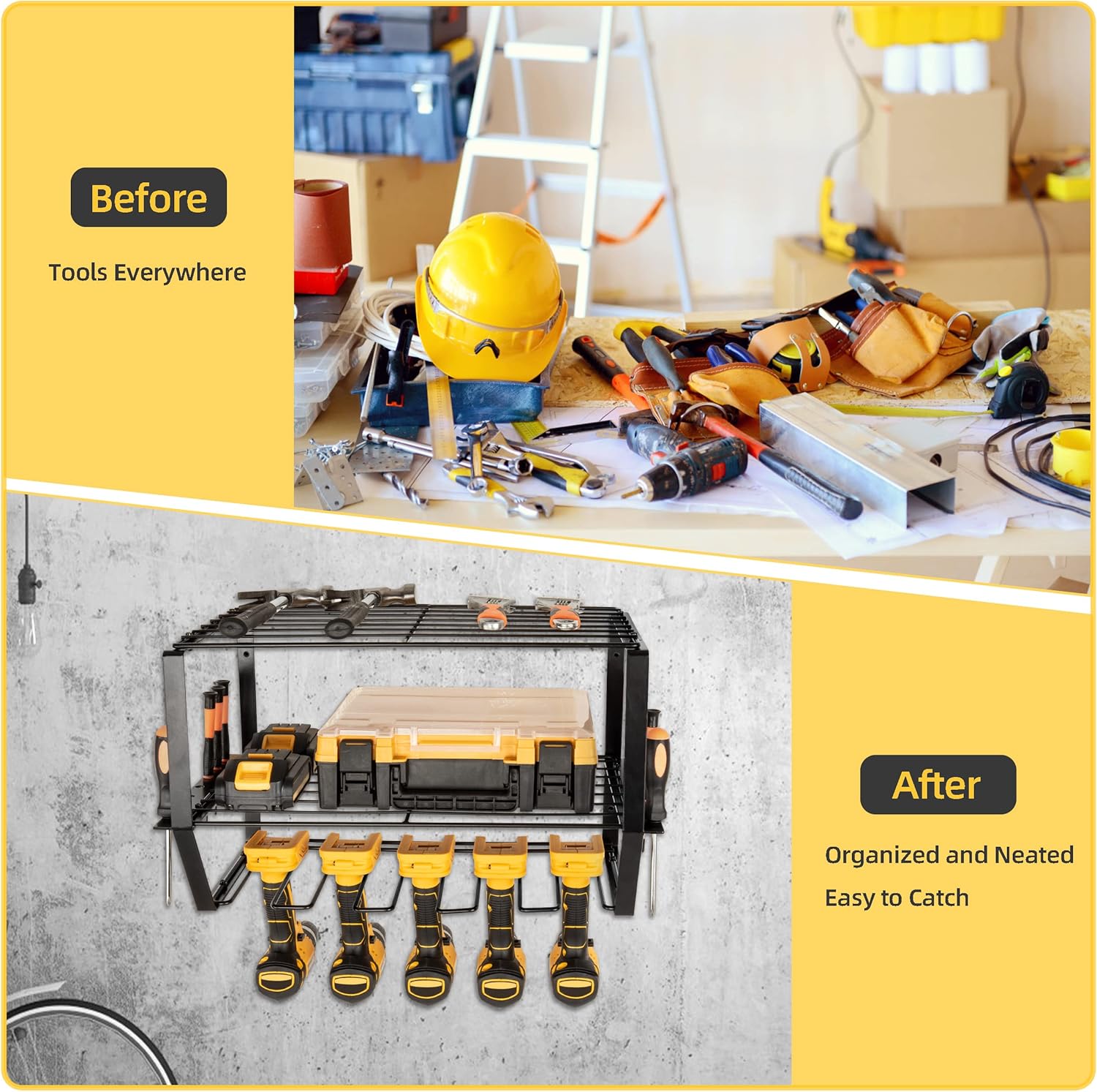 simesove Organizador de herramientas eléctricas, organizador y almacenamiento de herramientas de garaje de metal resistente, almacenamiento de