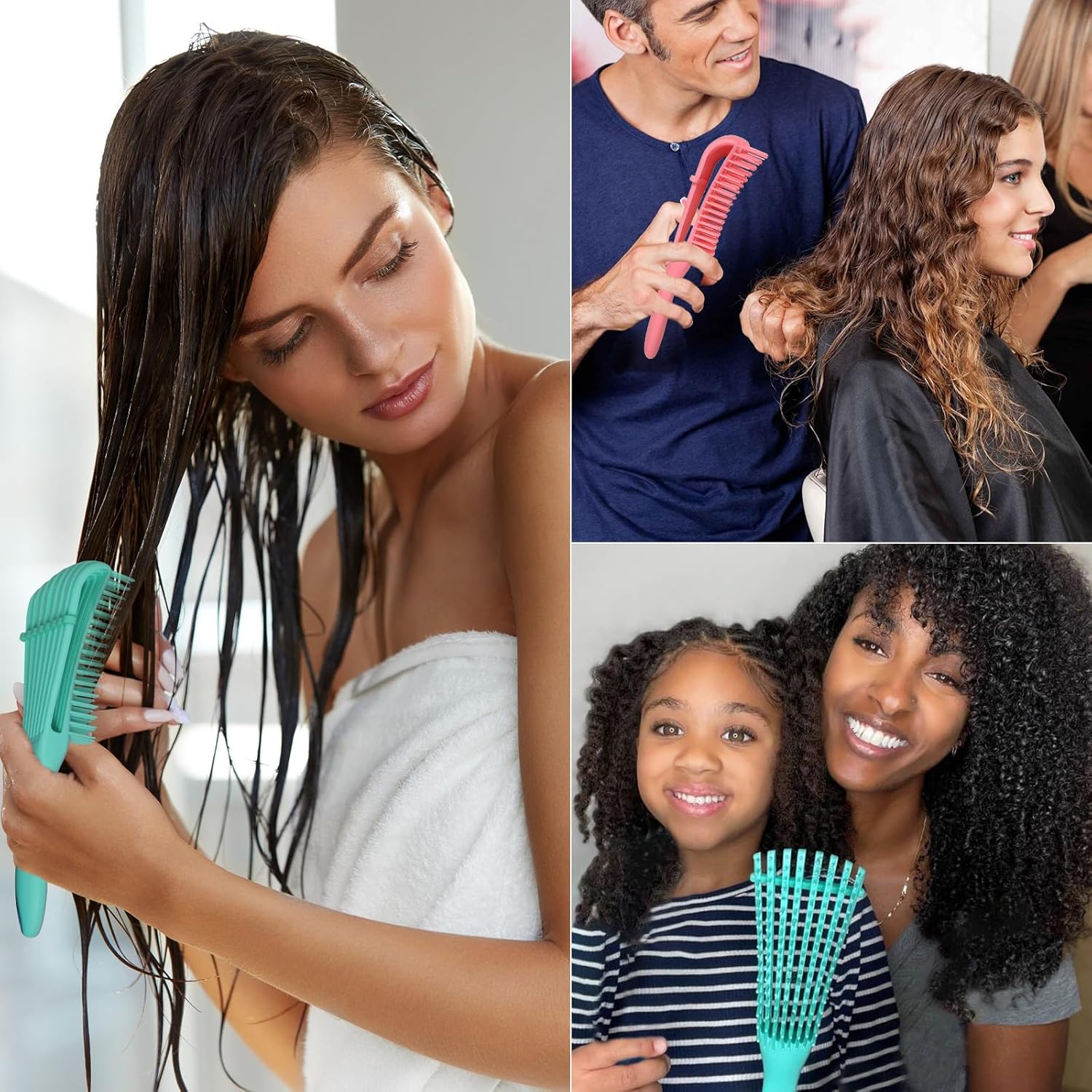 Cepillo desenredante para mujer, cabello rizado y húmedo, cepillo para desenredar, peine de dientes anchos, peines de cola de rata para separar el