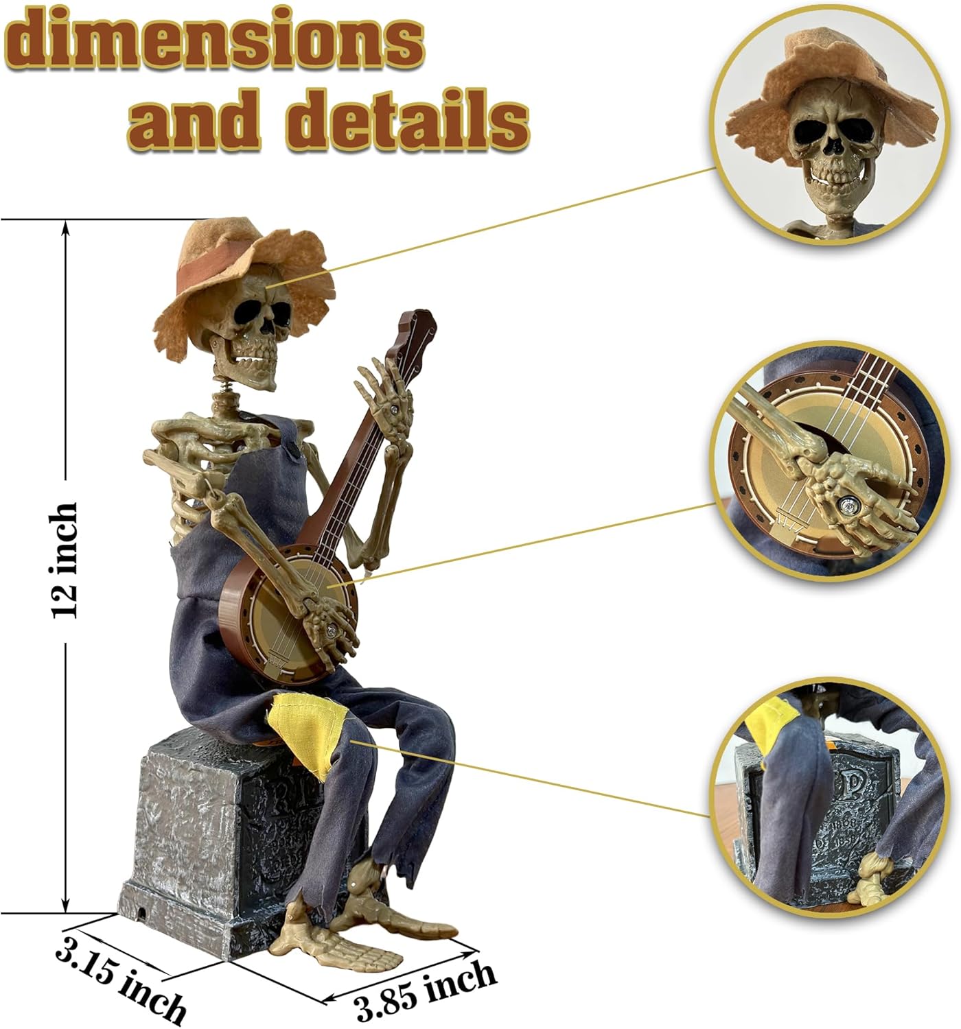 Animatrónicos de mesa de Halloween, reproductor de banjo activado por movimiento con música, decoración de sala de estar interior, centros de mesa