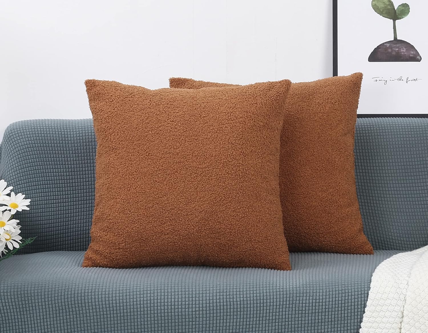 TangDepot Paquete de 2 fundas de almohada de lujo de imitación de piel de oveja sintética, fundas de almohada cuadradas, fundas de almohada