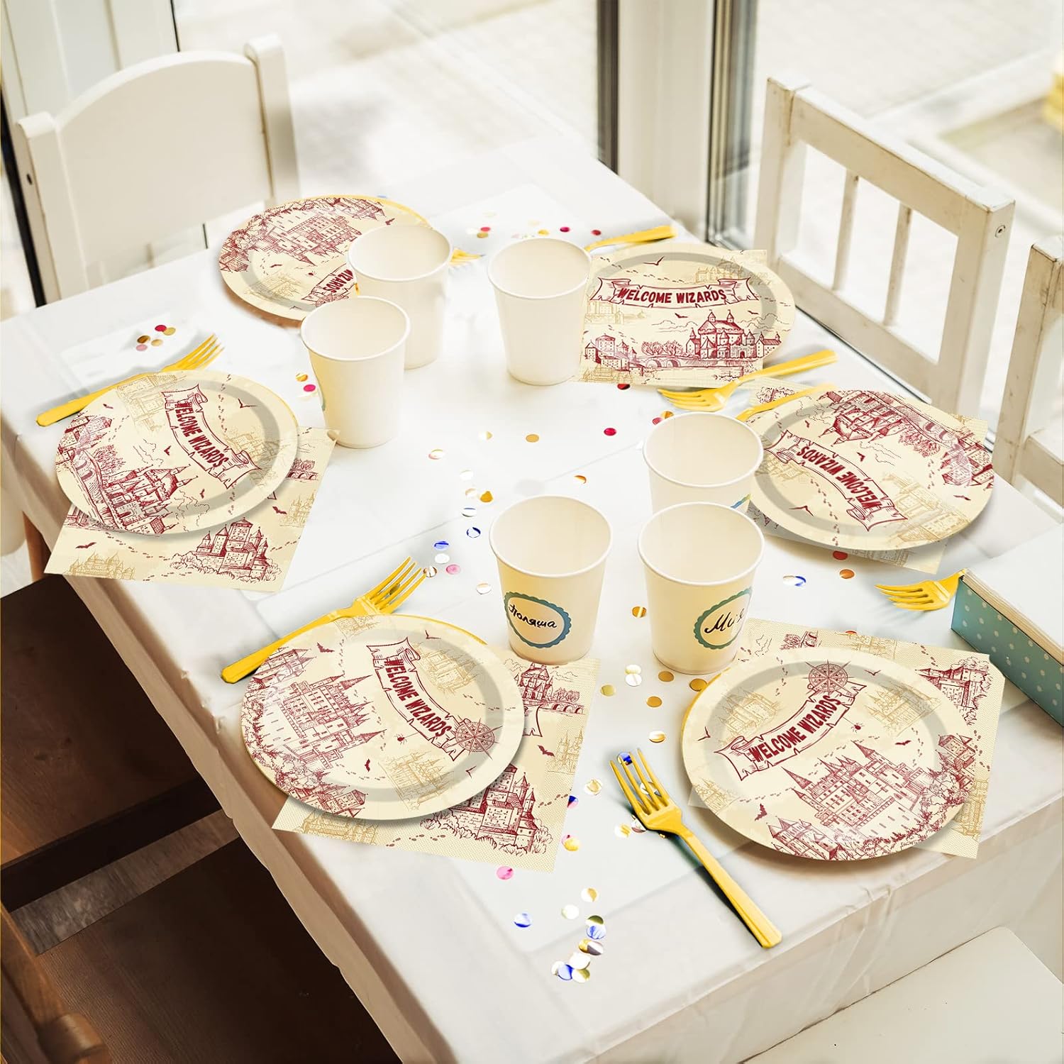 chiazllta 96 platos y servilletas de papel para fiesta de mago mágico, platos de fiesta temática de mago, platos de cumpleaños de castillo vintage y