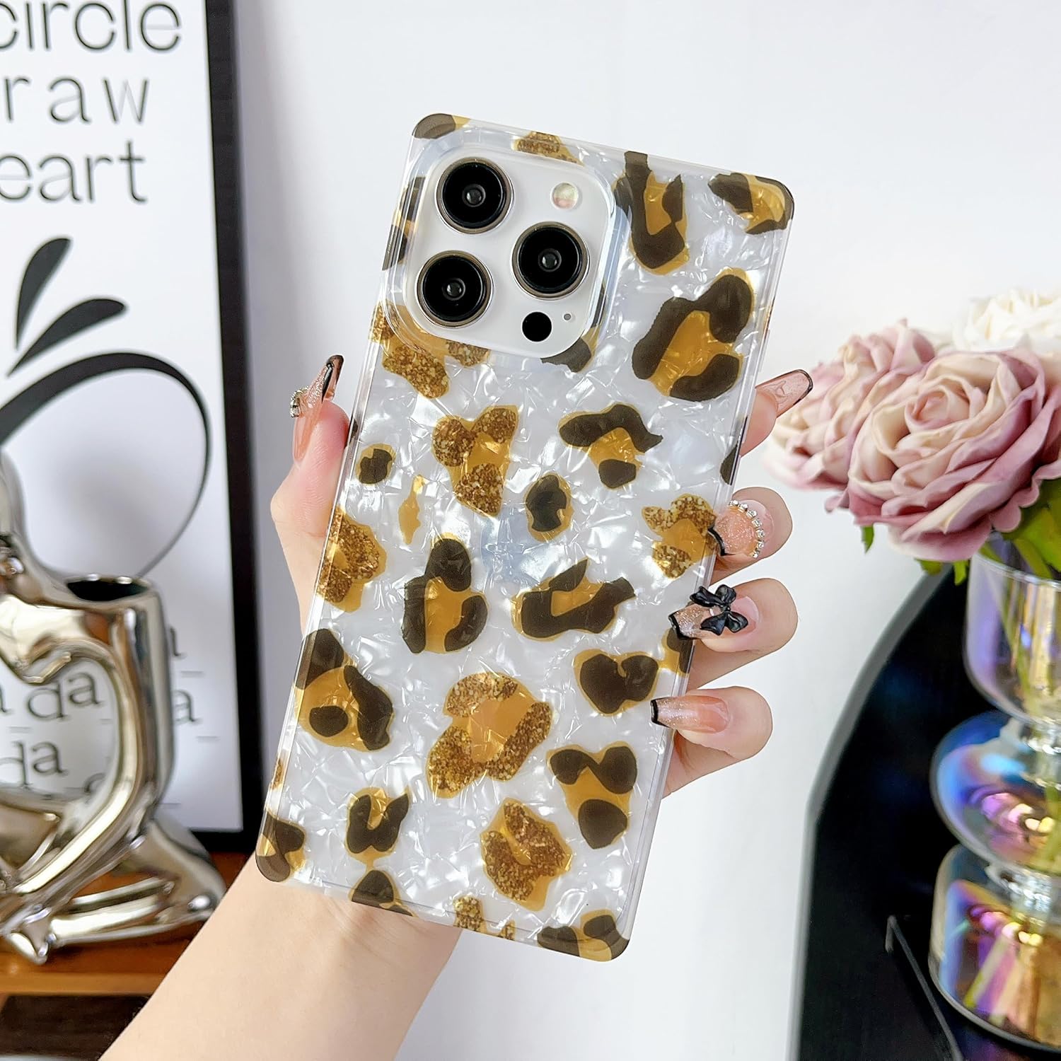 Jmltech Funda de borde cuadrado para iPhone 15 Pro Max, funda para mujer, a prueba de golpes, con purpurina, delgada, suave, gel de silicona