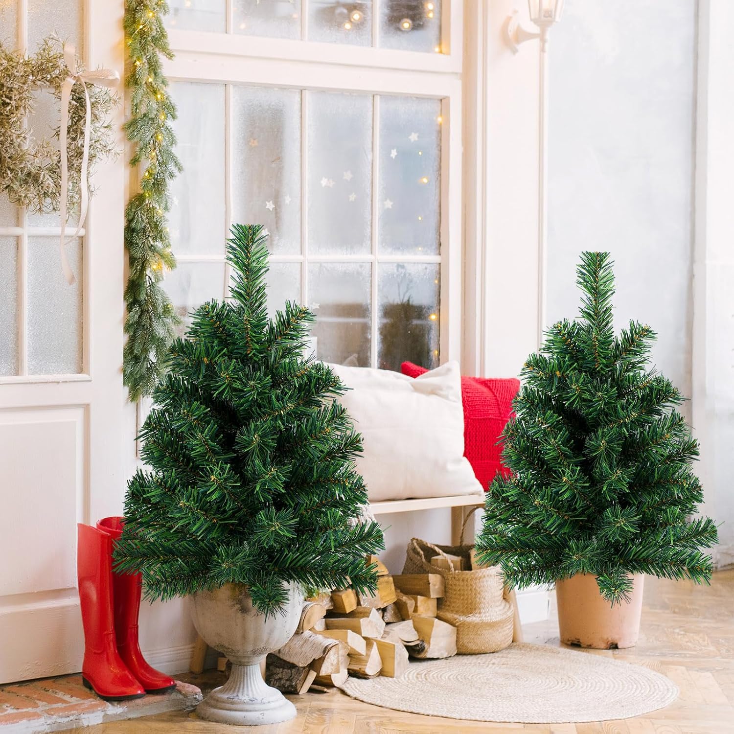 Hiboom 4 piezas de árbol de Navidad artificial de 24 pulgadas, estaca de jardín de Navidad, impermeable, verde, decoración de Navidad para