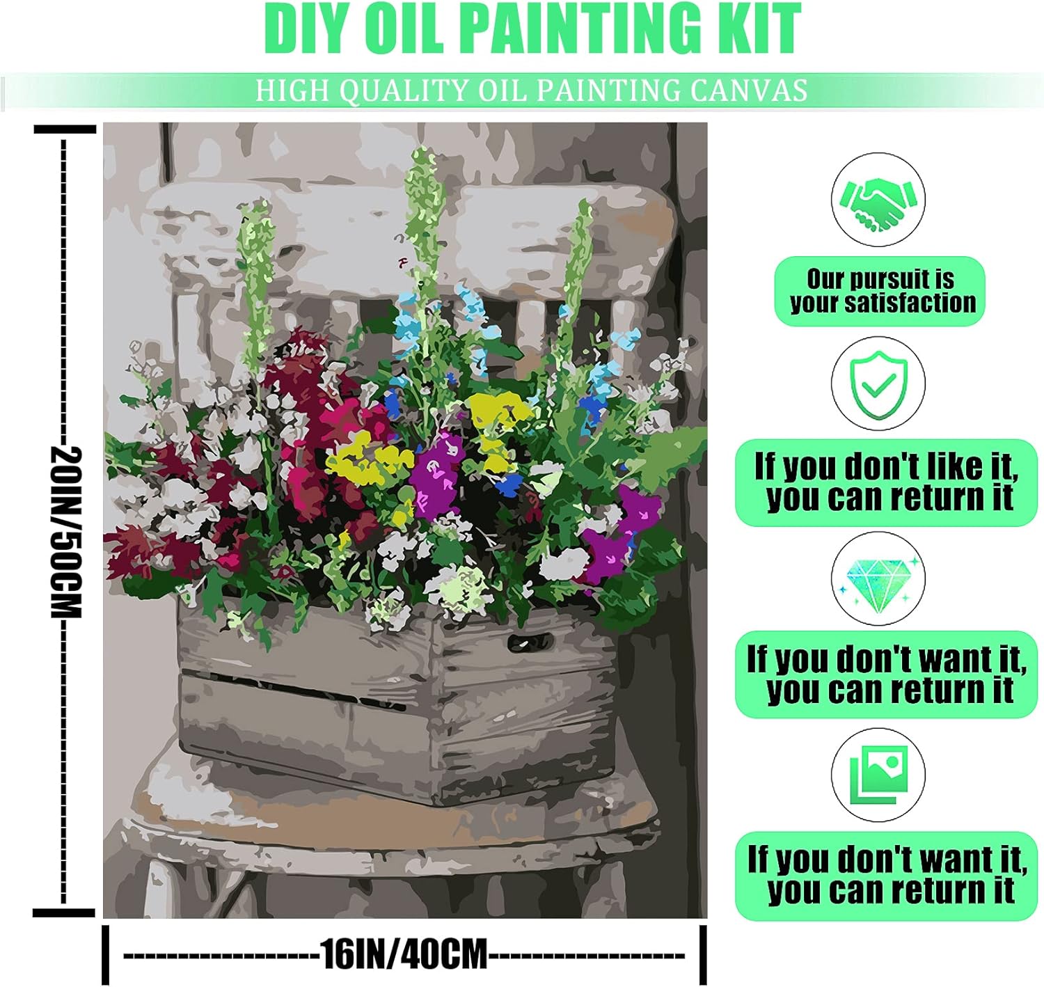 Clendo Kit de pintura al óleo para principiantes para niños, pintura de flores por números para adultos con pinceles de pintura, pintura acrílica de
