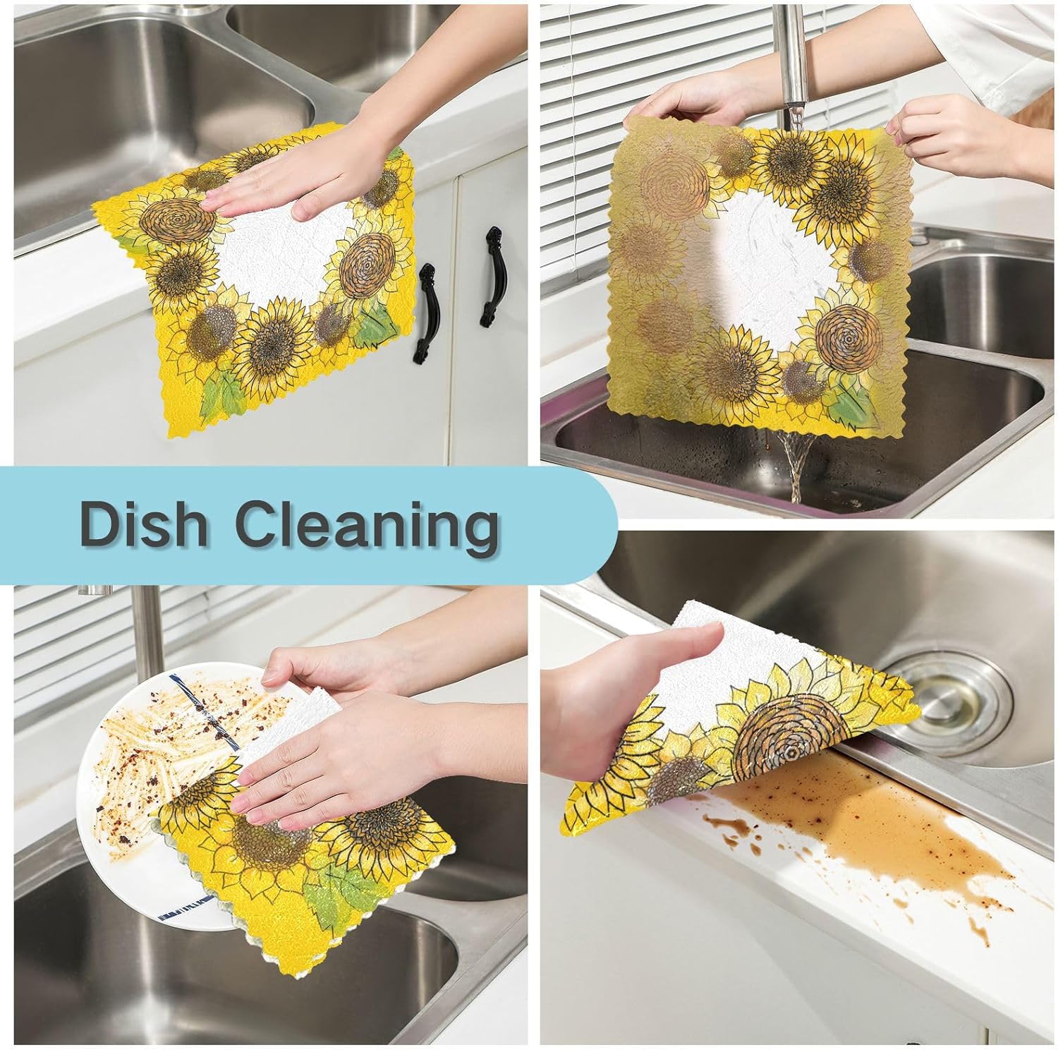 Sunflowers Round Frame 6 Pack Fast Drying Kitchen Towels Microfiber Decor Cotton Tea Cup Kitchen Towels for Bathroom Oven