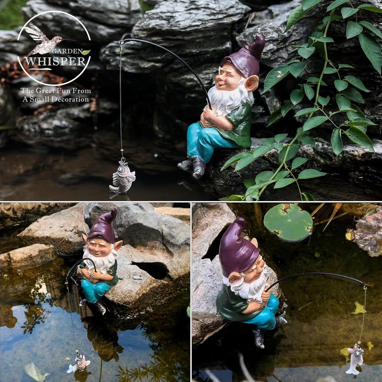 Estatua de gnomos de jardín al aire libre, decoraciones de gnomos para patio, estatua de gnomo de pesca de 9.7 pulgadas, decoración de jardín al