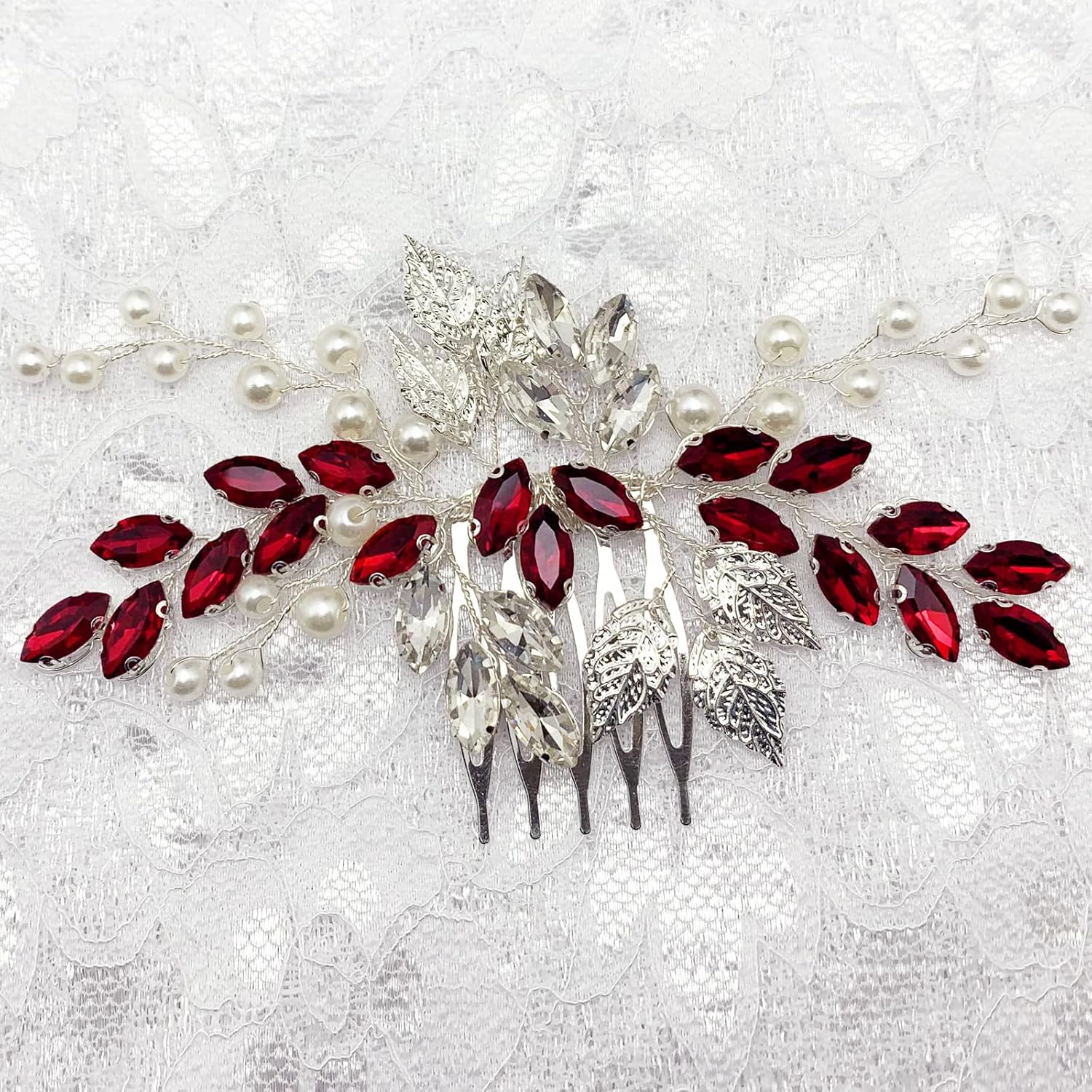 Bride – Peine de boda con perlas de diamantes de imitación de cristal, accesorios para mujeres y niñas, fiesta de regreso a casa (rojo vino)