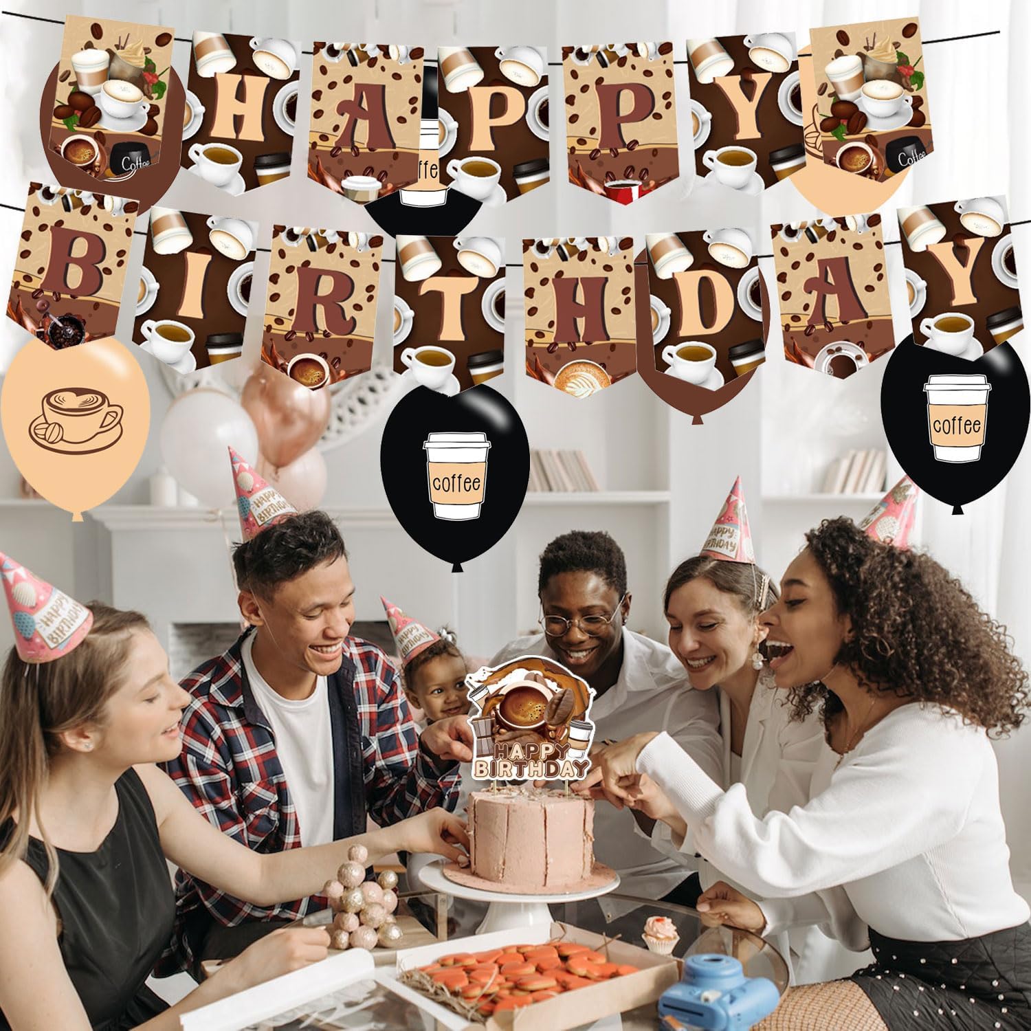 Suministros de fiesta de cumpleaños de café, decoraciones de fiesta de café, temática de fiesta de café, incluye globos, pancarta, adornos para