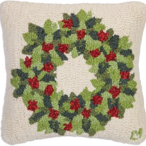 Almohada decorativa de lana con diseño artístico de bayas y hojas con corona de bayas y hojas (18 x 18 pulgadas), almohada navideña para sofás y Almohada decorativa de lana con diseño artístico de bayas y hojas con corona de bayas y hojas (18 x 18 pulgadas), almohada navideña para sofás y