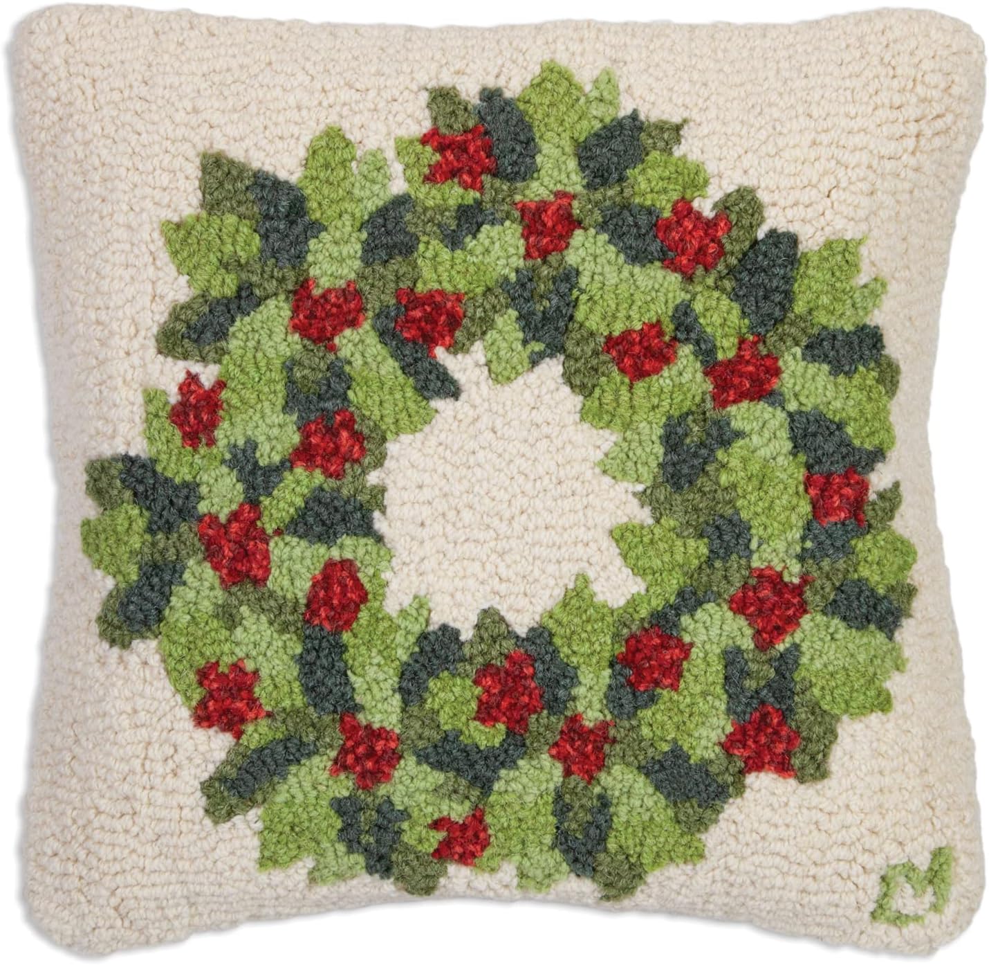 Almohada decorativa de lana con diseño artístico de bayas y hojas con corona de bayas y hojas (18 x 18 pulgadas), almohada navideña para sofás y