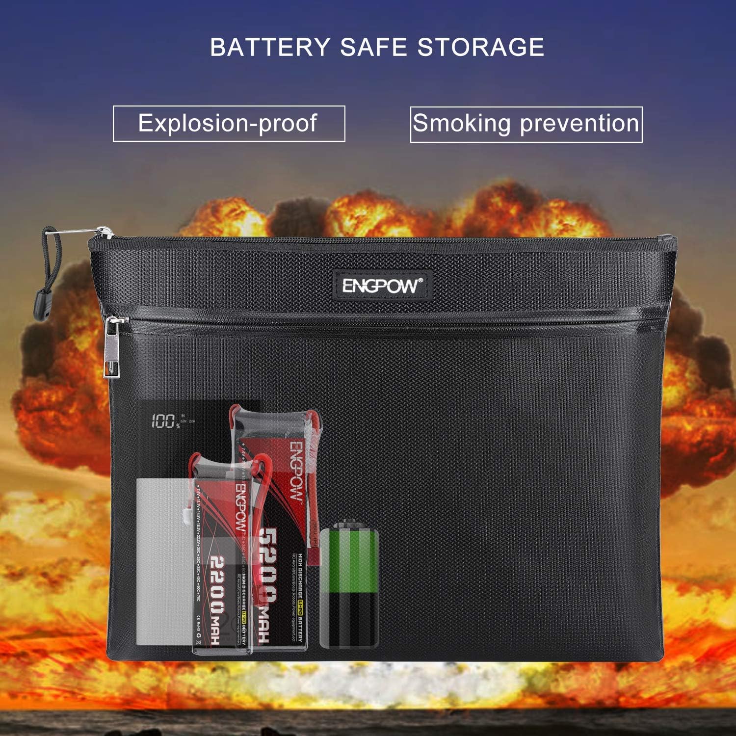 Bolsa de documentos ignífuga con dos bolsillos, dos cremalleras,ENGPOW Bolsa de seguridad ignífuga de 13.4 “x 10.2” impermeable e ignífuga bolsa de
