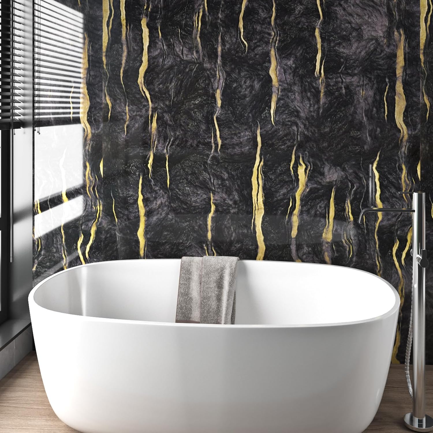 Livelynine Papel adhesivo de mármol negro y dorado para encimeras, papel tapiz de mármol impermeable, despegar y pegar, paredes de baño, cubierta de