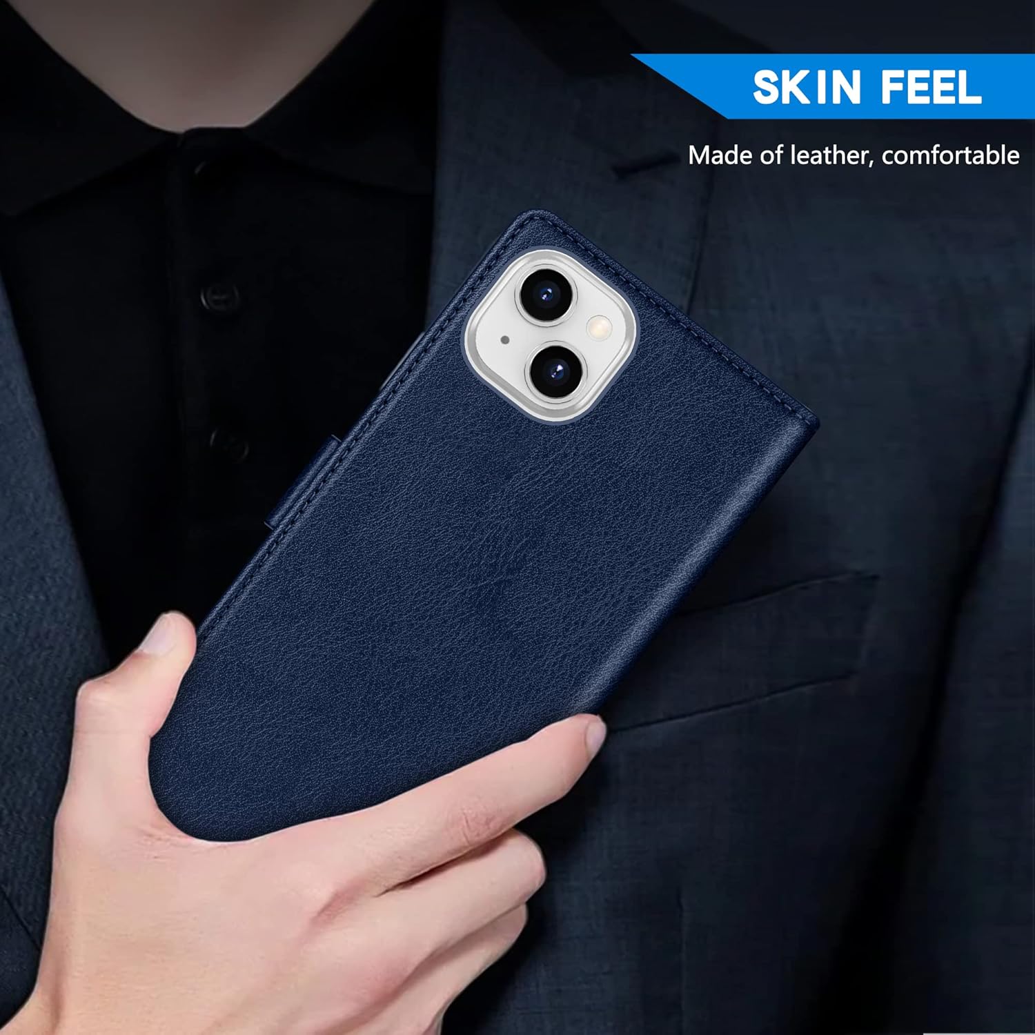 ZZXX Funda tipo cartera para iPhone 15 con bloqueo RFID, ranura para tarjetas, función atril, cierre magnético, funda protectora de cuero para