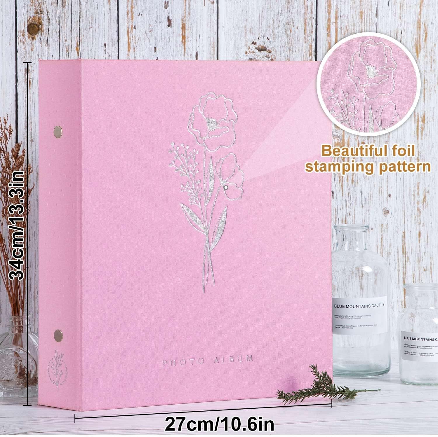 Lanpn Álbum de fotos de 4 x 6 pulgadas, 400 bolsillos, álbumes de fotos de lino con capacidad para 400 imágenes verticales, solo color rosa