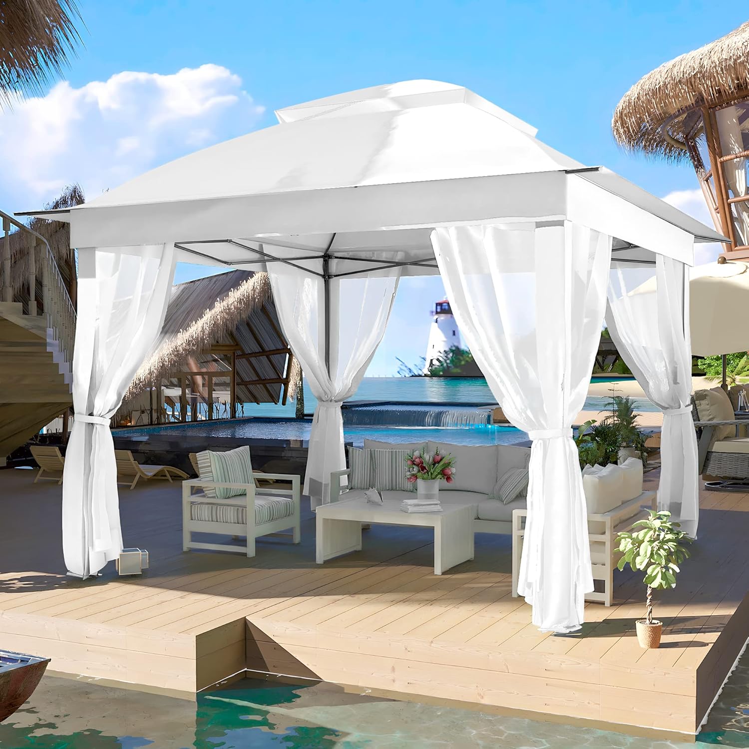 Joyside Gazebo desplegable de 11 x 11 pies para patios, carpa con paredes laterales, carpa para exteriores con mosquitera, toldo desplegable para