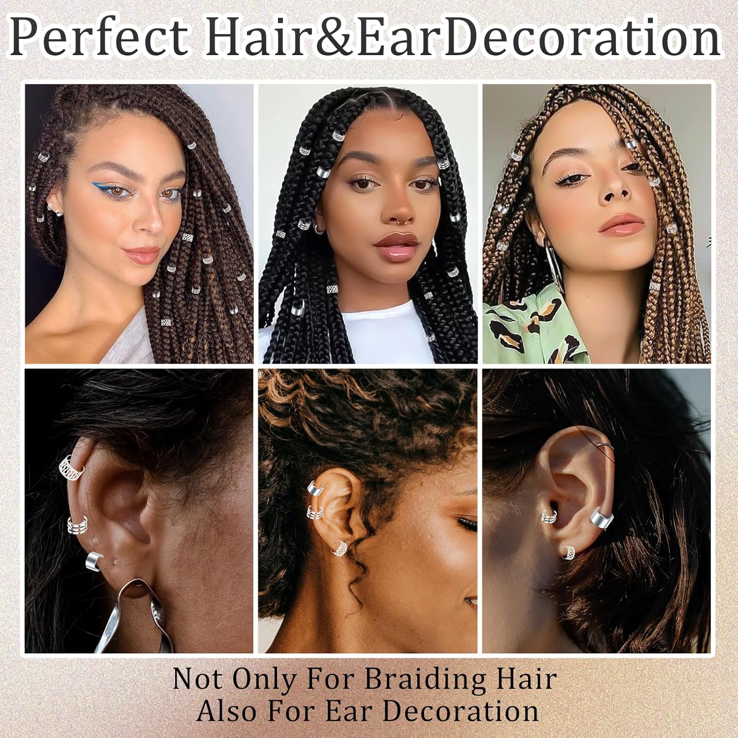 VENOFEN 40 piezas de pulseras plateadas para el cabello, joyería de rastas, para trenzas, aleación de metal, joyería para el cabello, pinzas para
