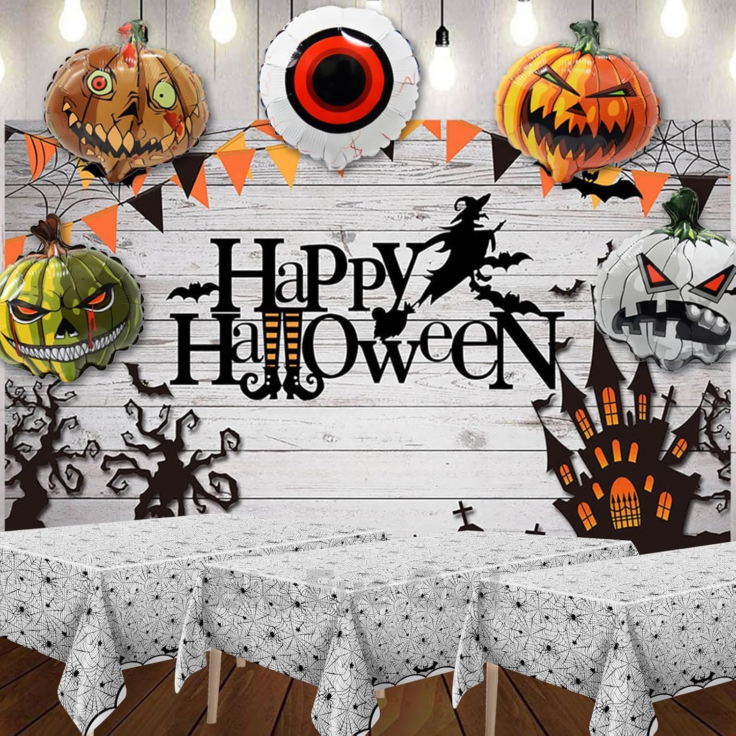 3 manteles de tela de araña de Halloween, de plástico, rectangular, desechable, color negro, con diseño de murciélago aterrador, para suministros de