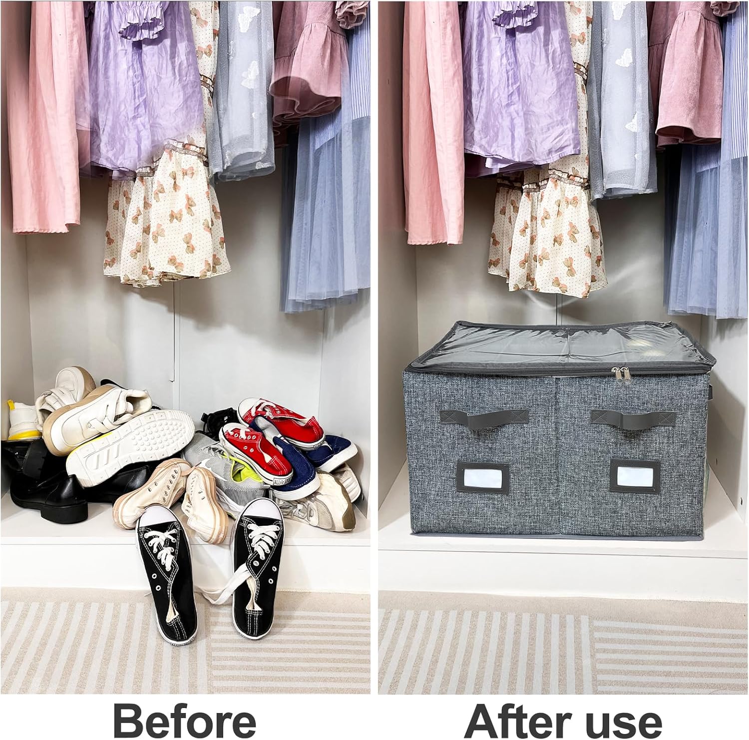 VERONLY Caja organizadora de zapatos grande para armario, contenedores de almacenamiento ajustables para zapatos, contenedores plegables para