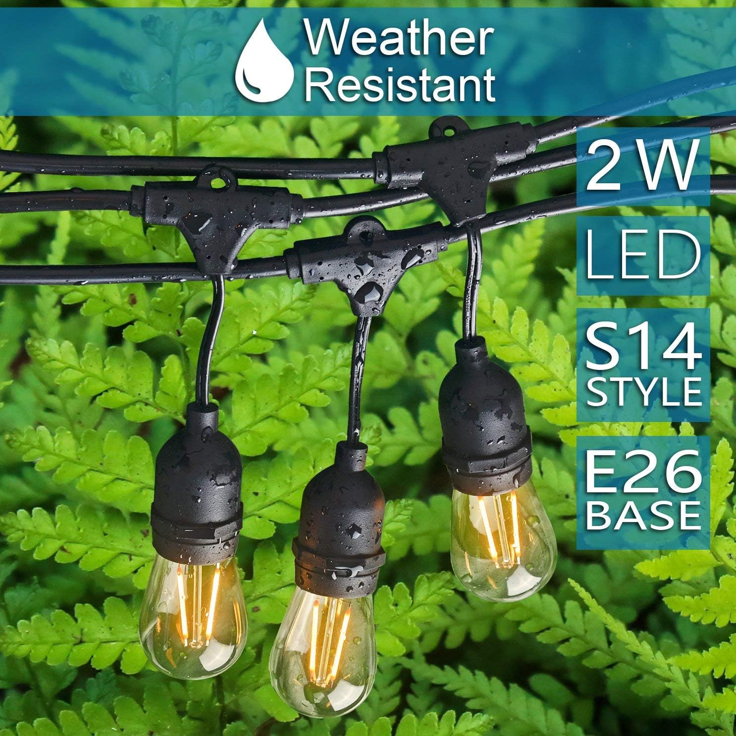 Banord Paquete de 8 tiras de luces LED para exteriores de 48 pies, luces de porche de grado comercial, luces colgantes resistentes con bombillas S14