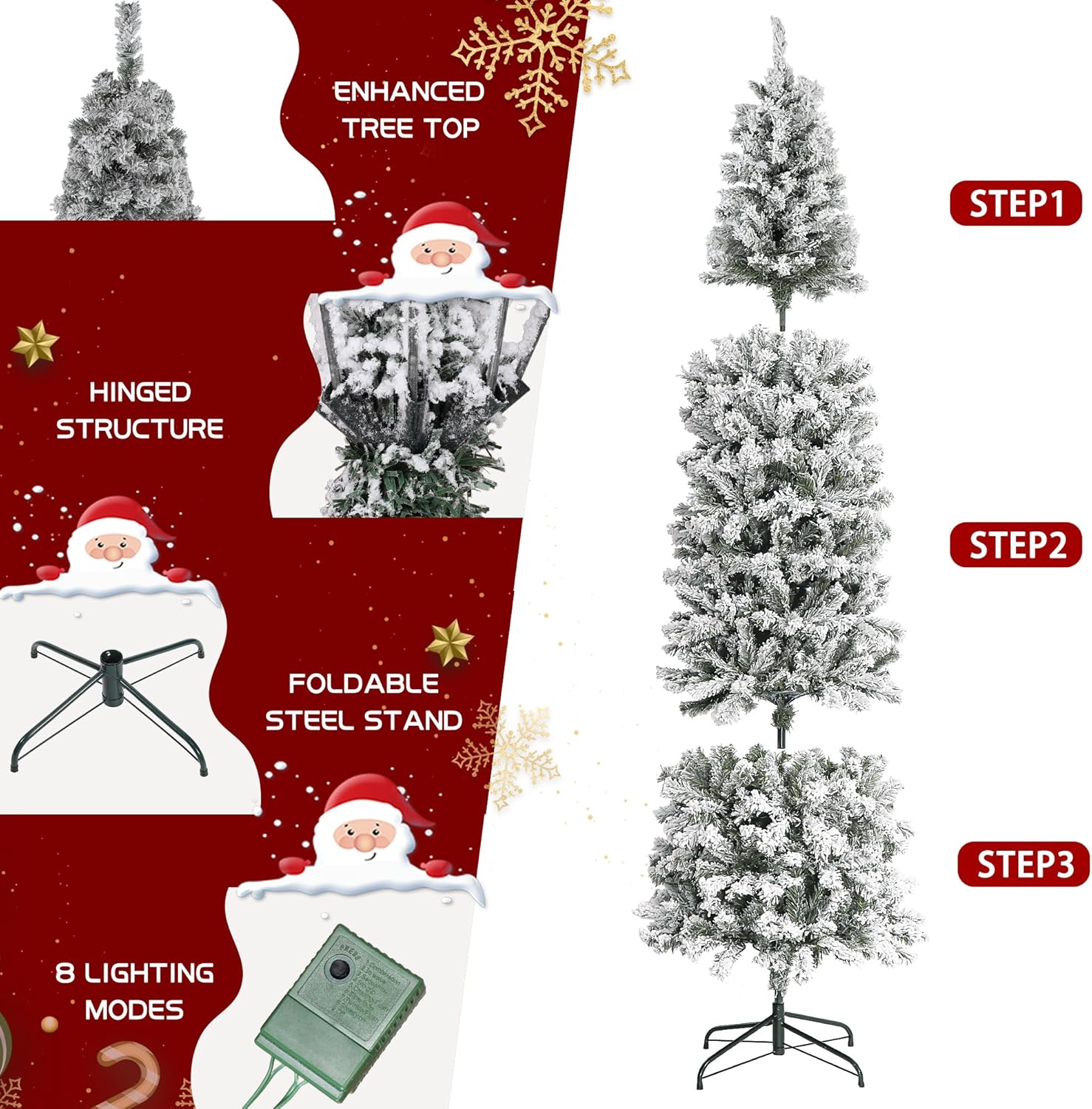 Árbol de Navidad preiluminado de 6 pies, árbol de Navidad delgado artificial con 250 luces LED multicolor y blanco cálido para decoración de Navidad