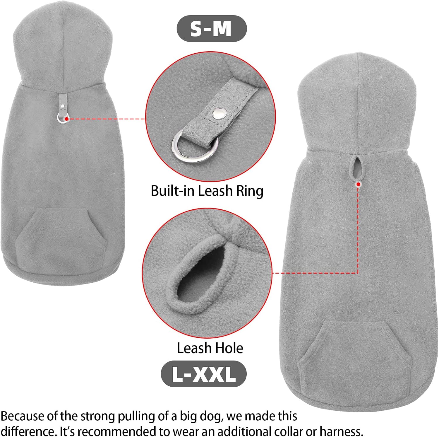 Sudaderas de polar para perros, con capucha, bolsillo, para clima frío, primavera, Chaleco, Sudadera con junta tórica, m, gris