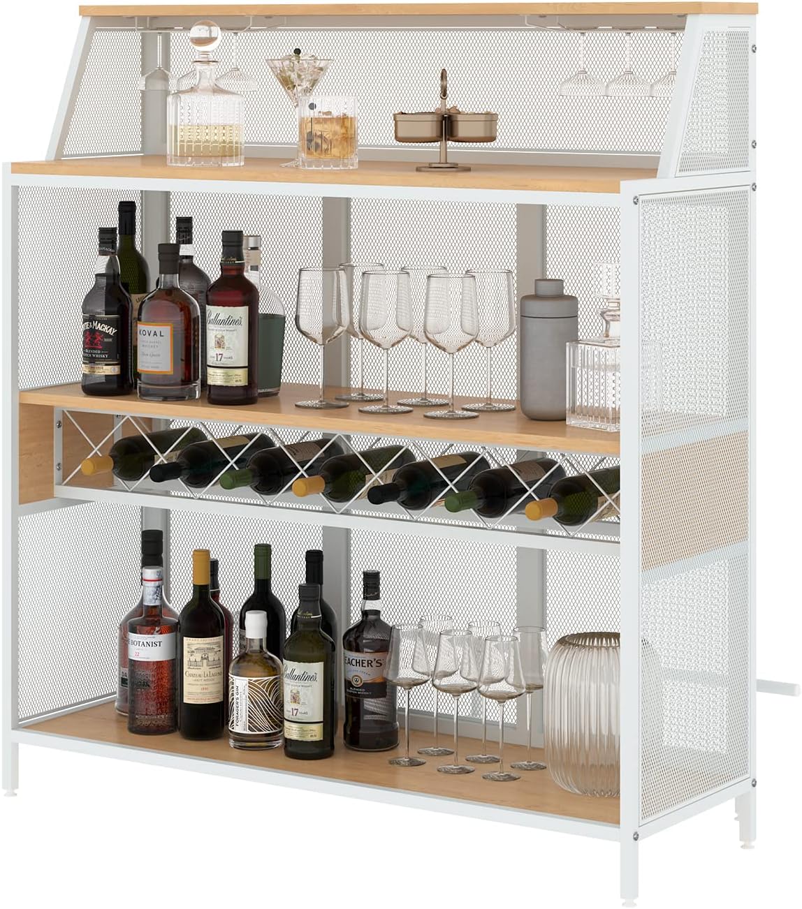 REHOOPEX Armario de bar, barra industrial de 4 niveles de 51 pulgadas, gabinete de licor de granja con reposapiés, gabinete de bar de madera,